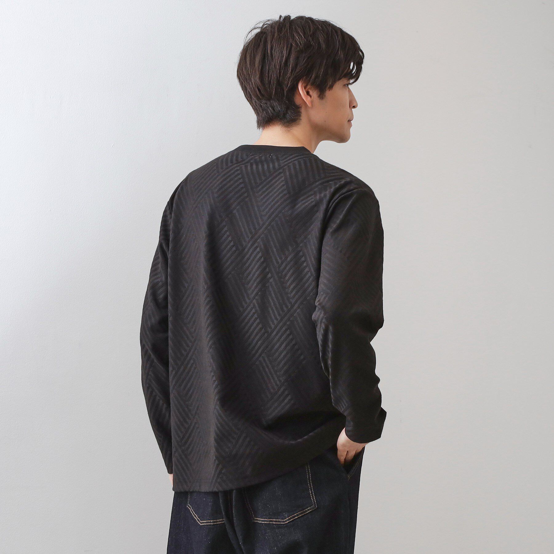 THE SHOP TK「リンクスジャカード長袖Tシャツ【サスティナブル素材使用/洗濯機OK】」|Tシャツ・カットソー|