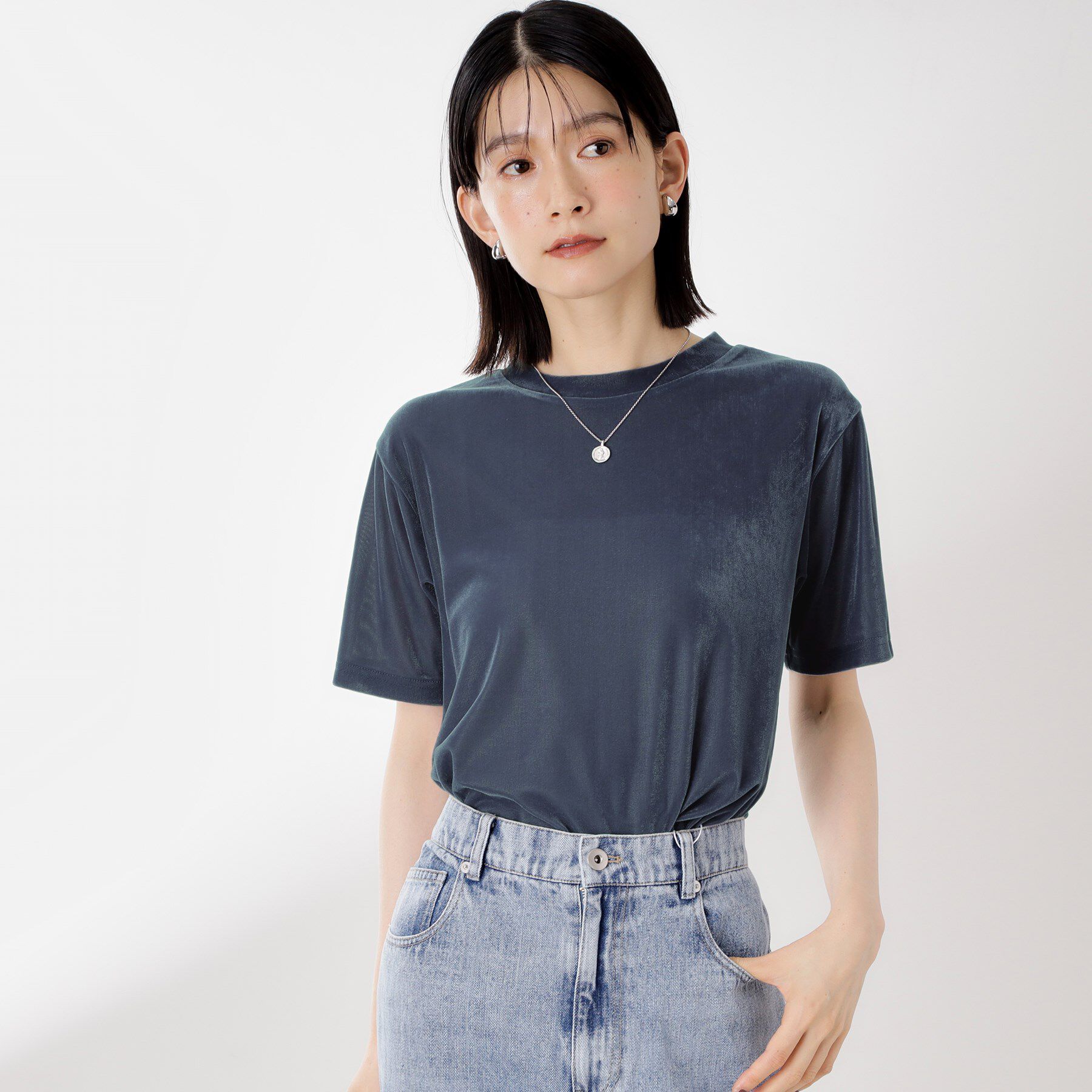 THE SHOP TK「シアーベロアカットソー【洗える】」|Tシャツ・カットソー|ブルー(092)