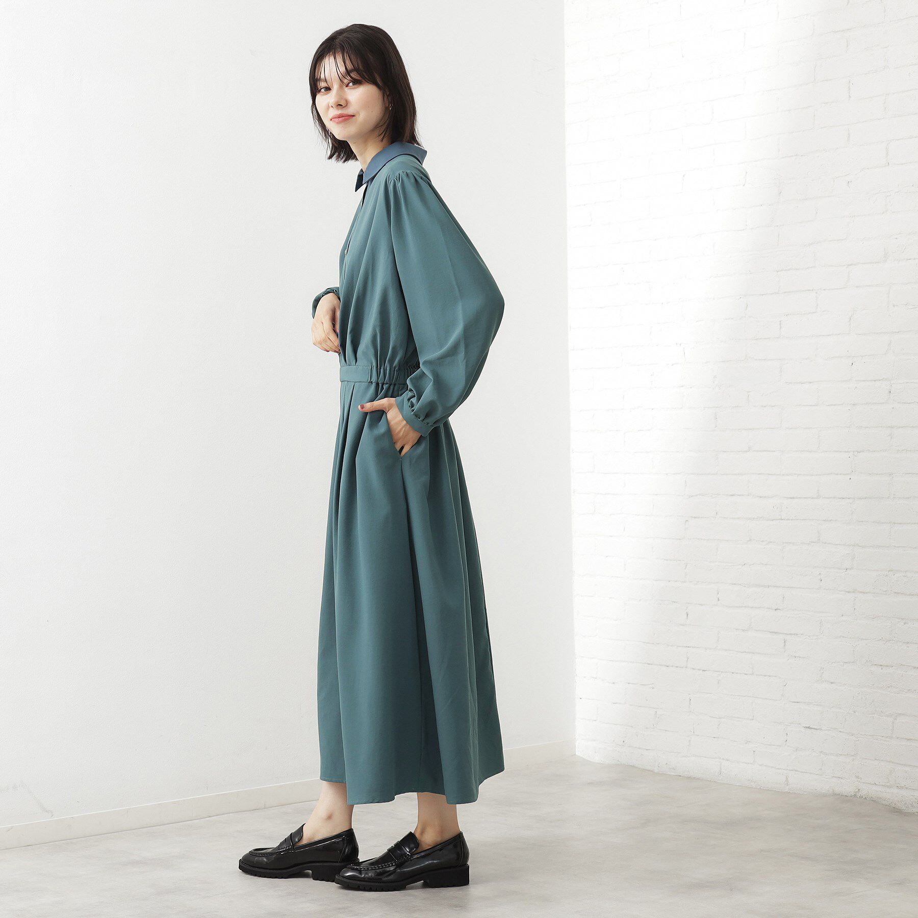 THE SHOP TK「【春まで着られる】フィット＆フレア長袖ワンピース」|ワンピース|