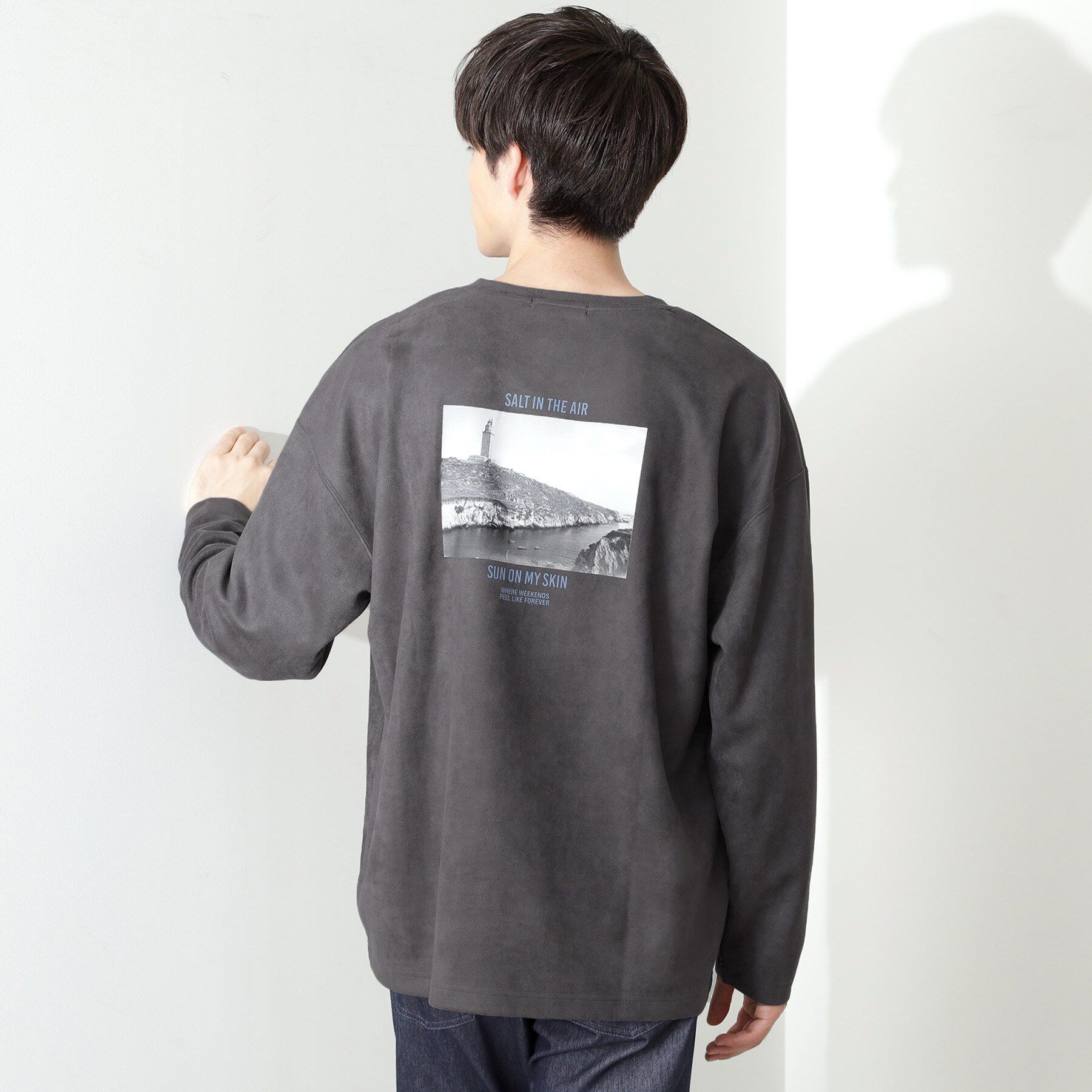 THE SHOP TK「スエード フォトプリントスウェット 【洗濯機OK】」|Tシャツ・カットソー|チャコールグレー(1