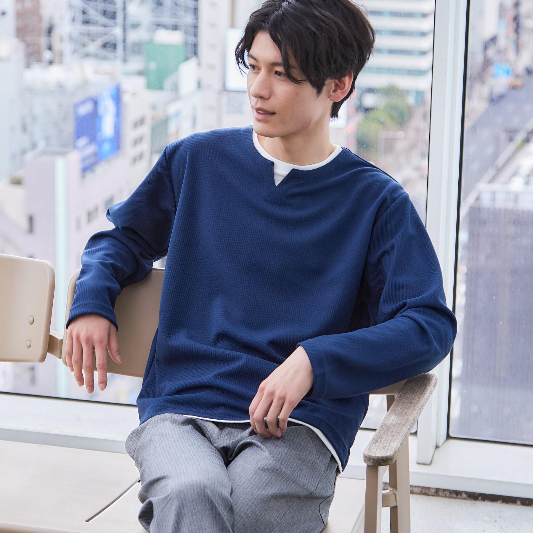 THE SHOP TK「【1枚で手抜きに見えない】キーネック フェイクレイヤード長袖Tシャツ」|Tシャツ・カットソー|