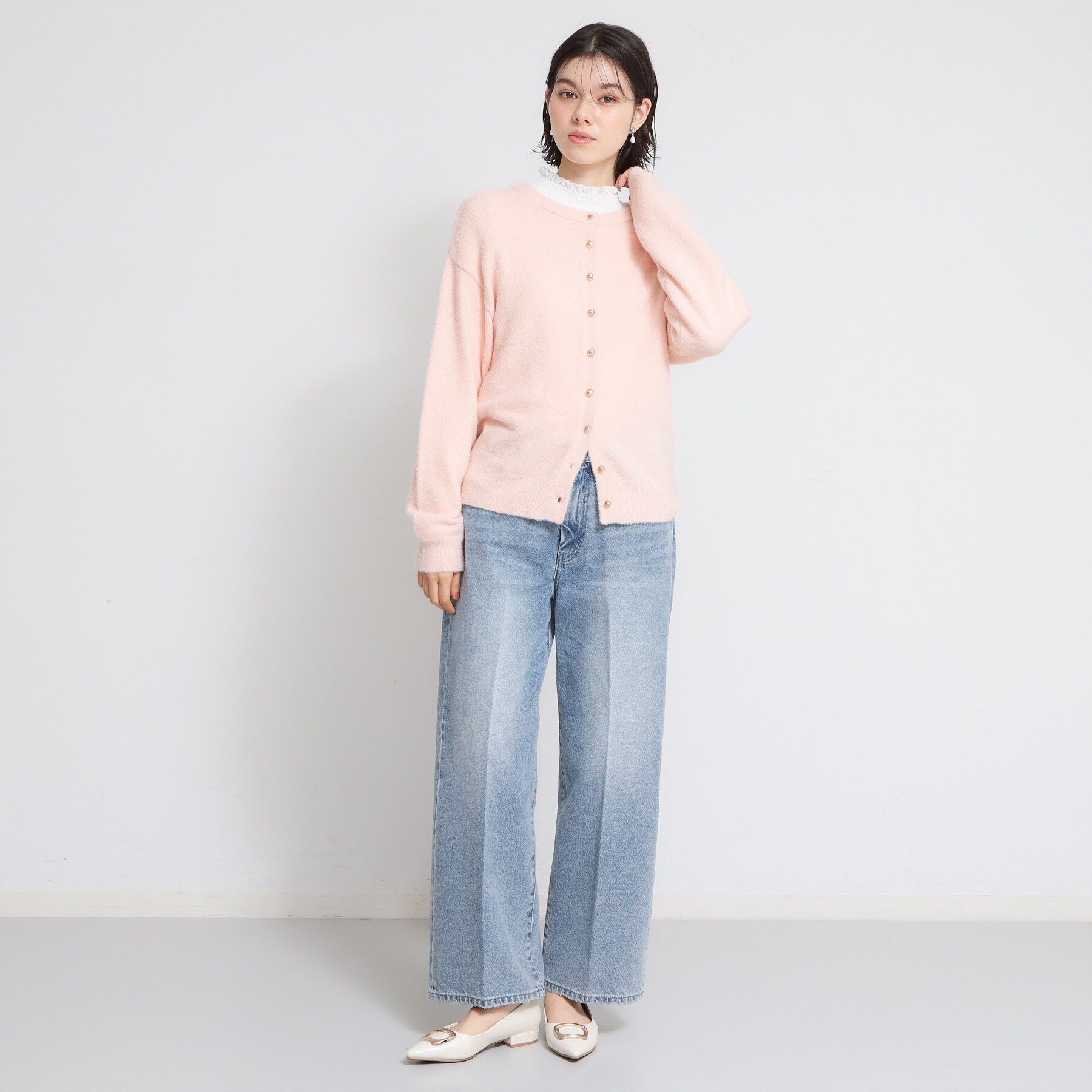 THE SHOP TK「ふわふわミニシャギー クルーネックカーディガン」|カーディガン|