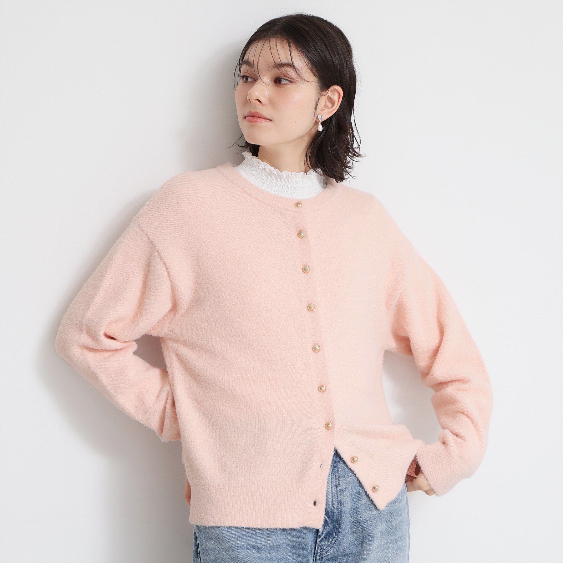 THE SHOP TK「ふわふわミニシャギー クルーネックカーディガン」|カーディガン|