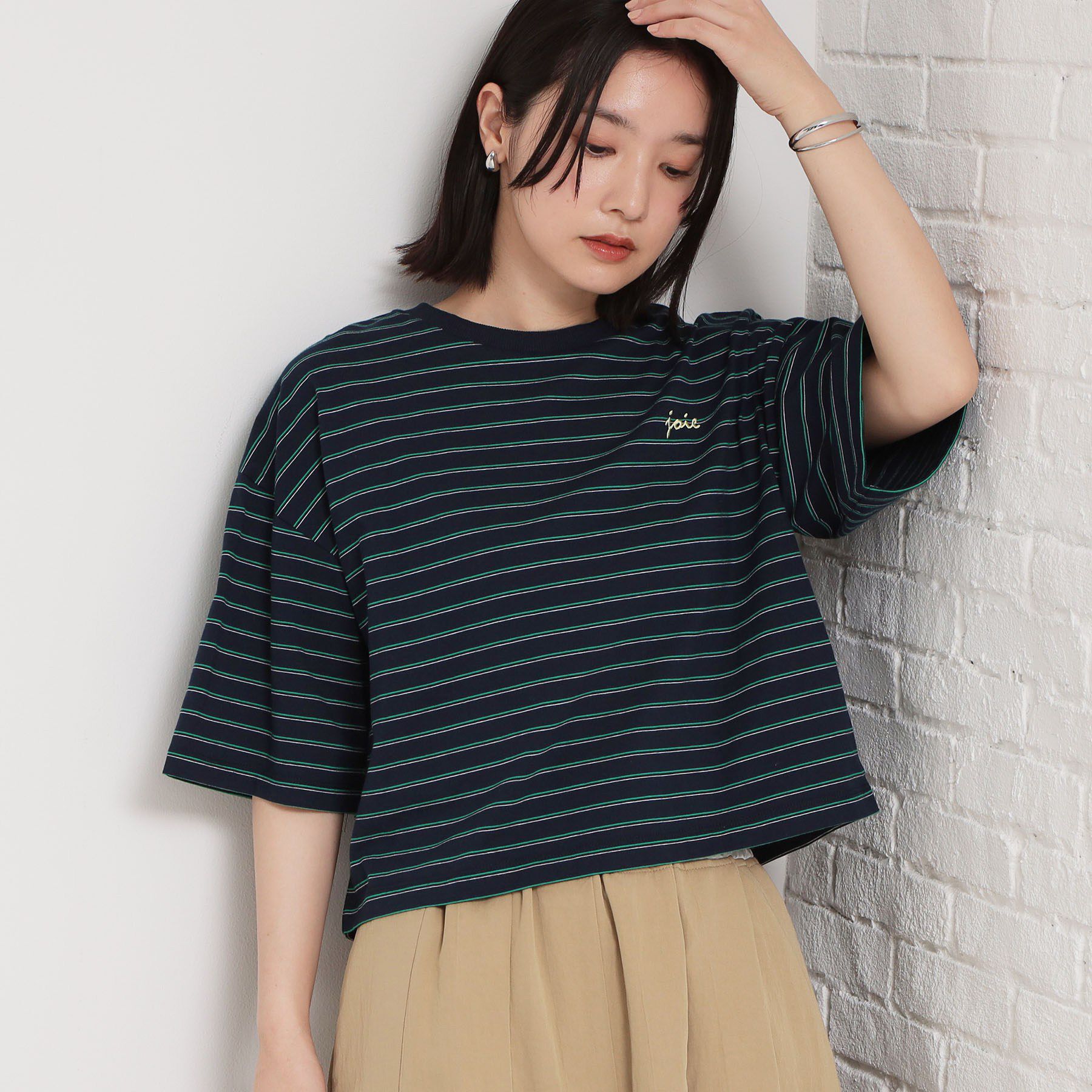 THE SHOP TK「ワンポイント刺繍マルチボーダーTee」|Tシャツ・カットソー|ネイビー(394)