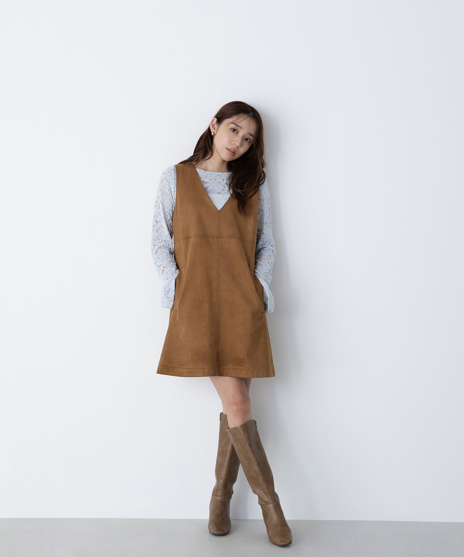  「フェイクスウェードミニジャンスカ」|ワンピース|キャメル1