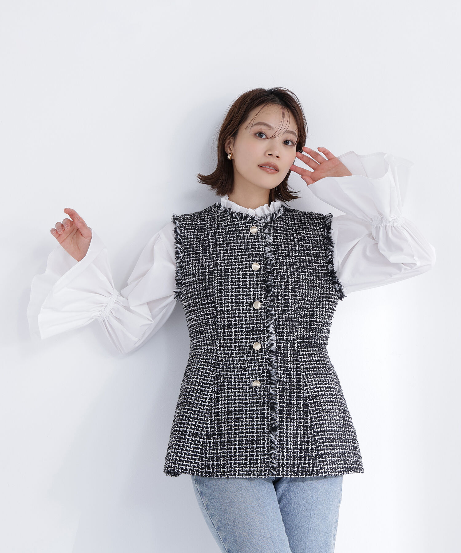  「ツイードシリーズ ペプラムジレ」|ブルゾン・スタジャン|