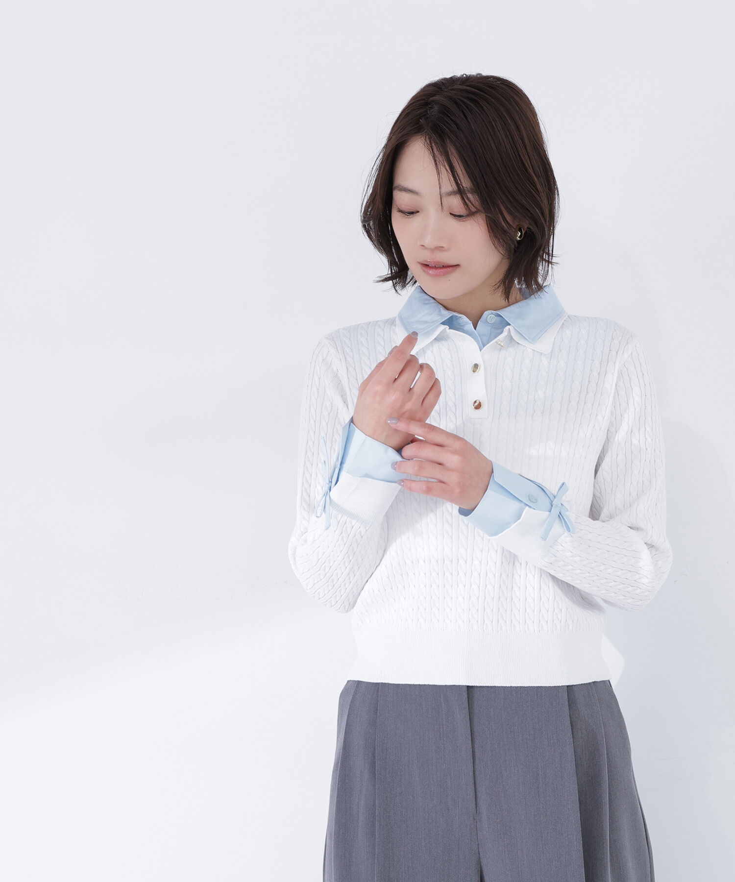  「シャツドッキングケーブルニット」|ニット・セーター|