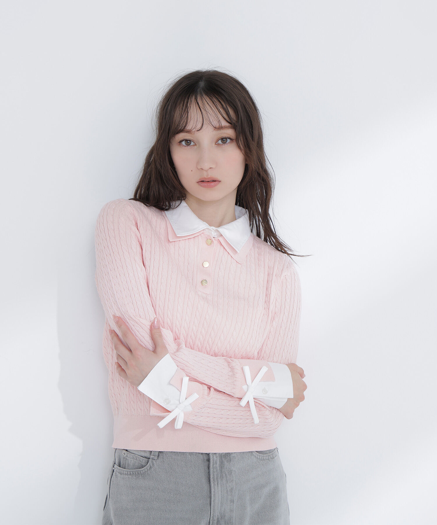  「シャツドッキングケーブルニット」|ニット・セーター|