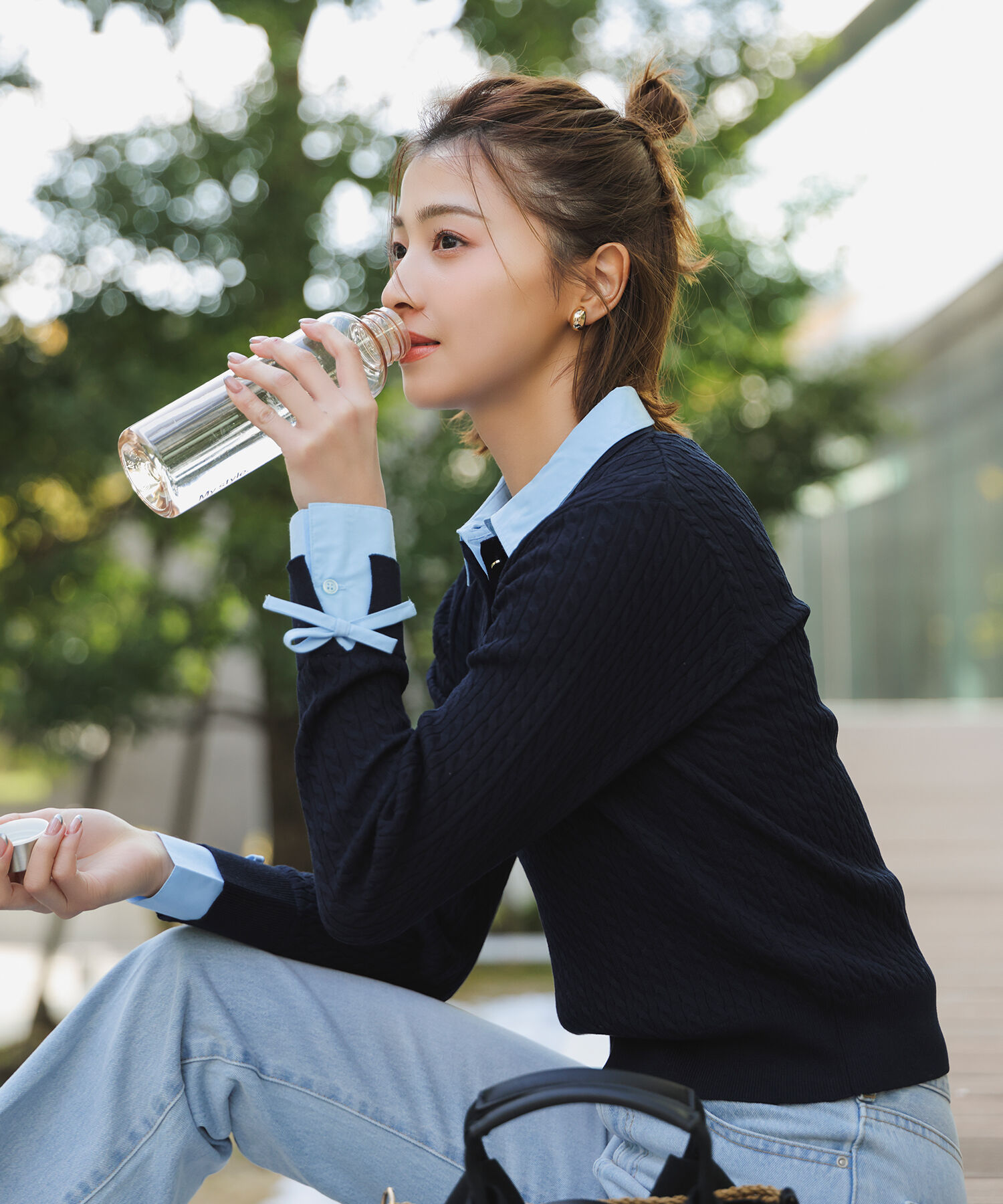  「シャツドッキングケーブルニット」|ニット・セーター|ネイビー系2