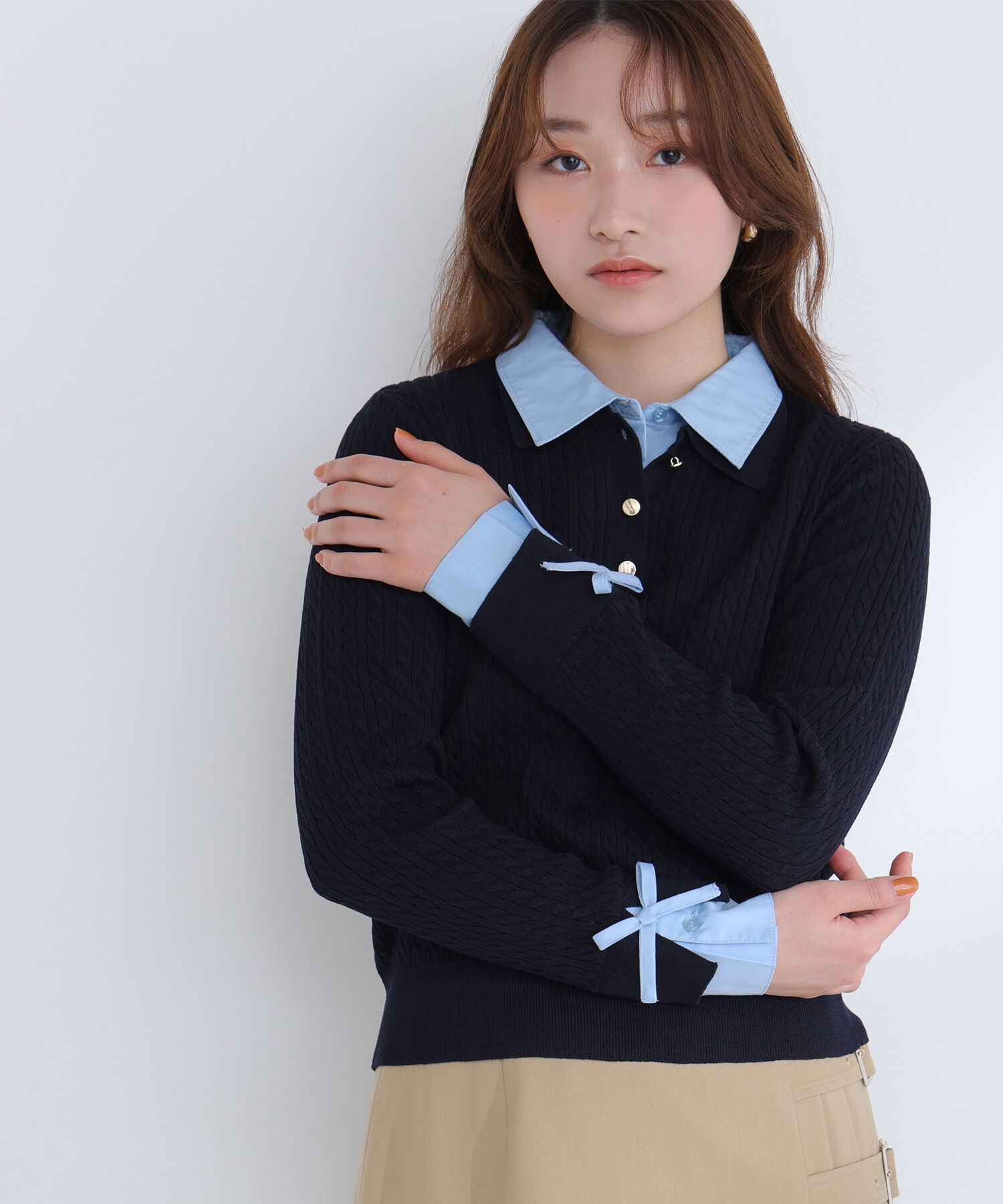  「シャツドッキングケーブルニット」|ニット・セーター|