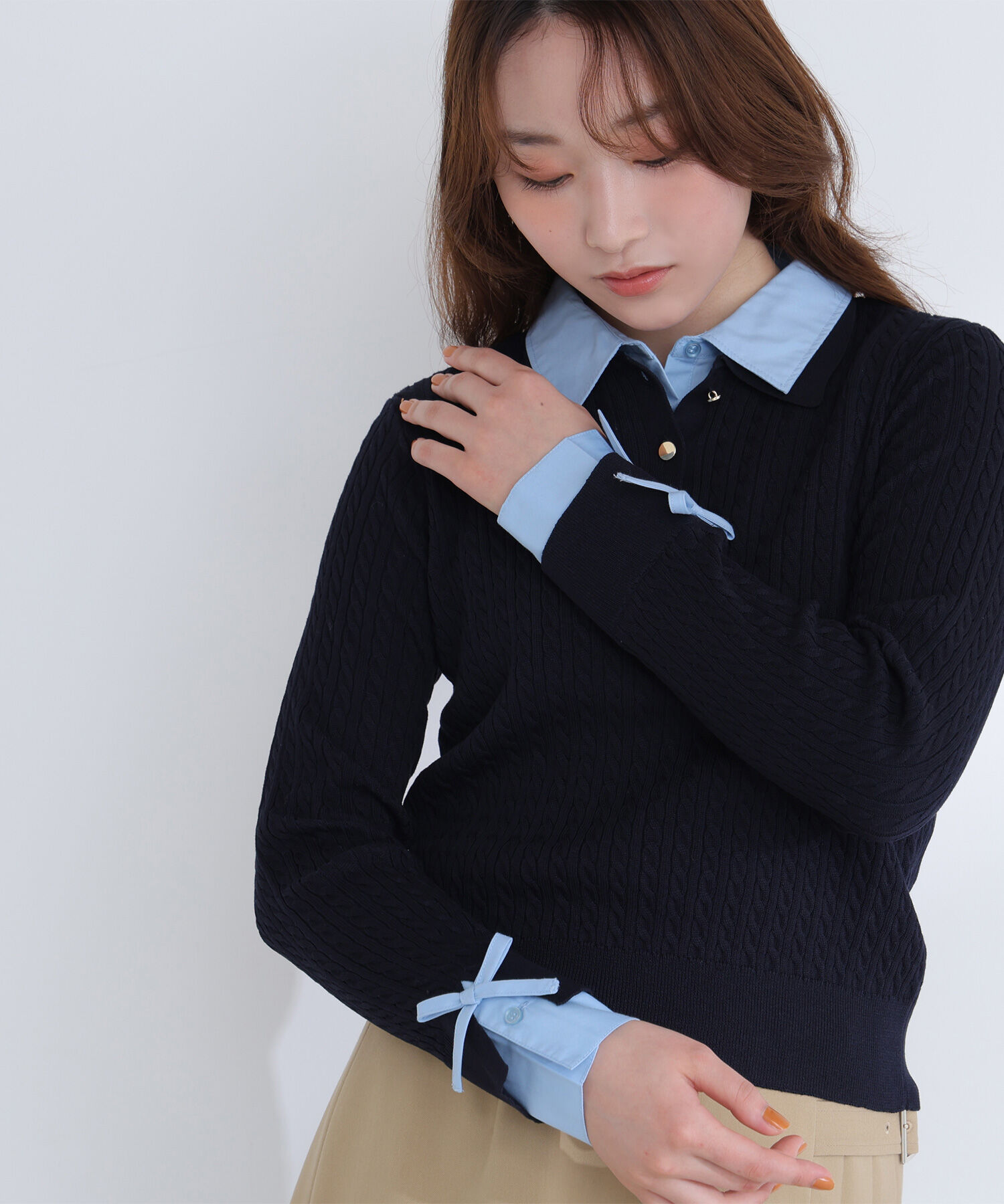  「シャツドッキングケーブルニット」|ニット・セーター|