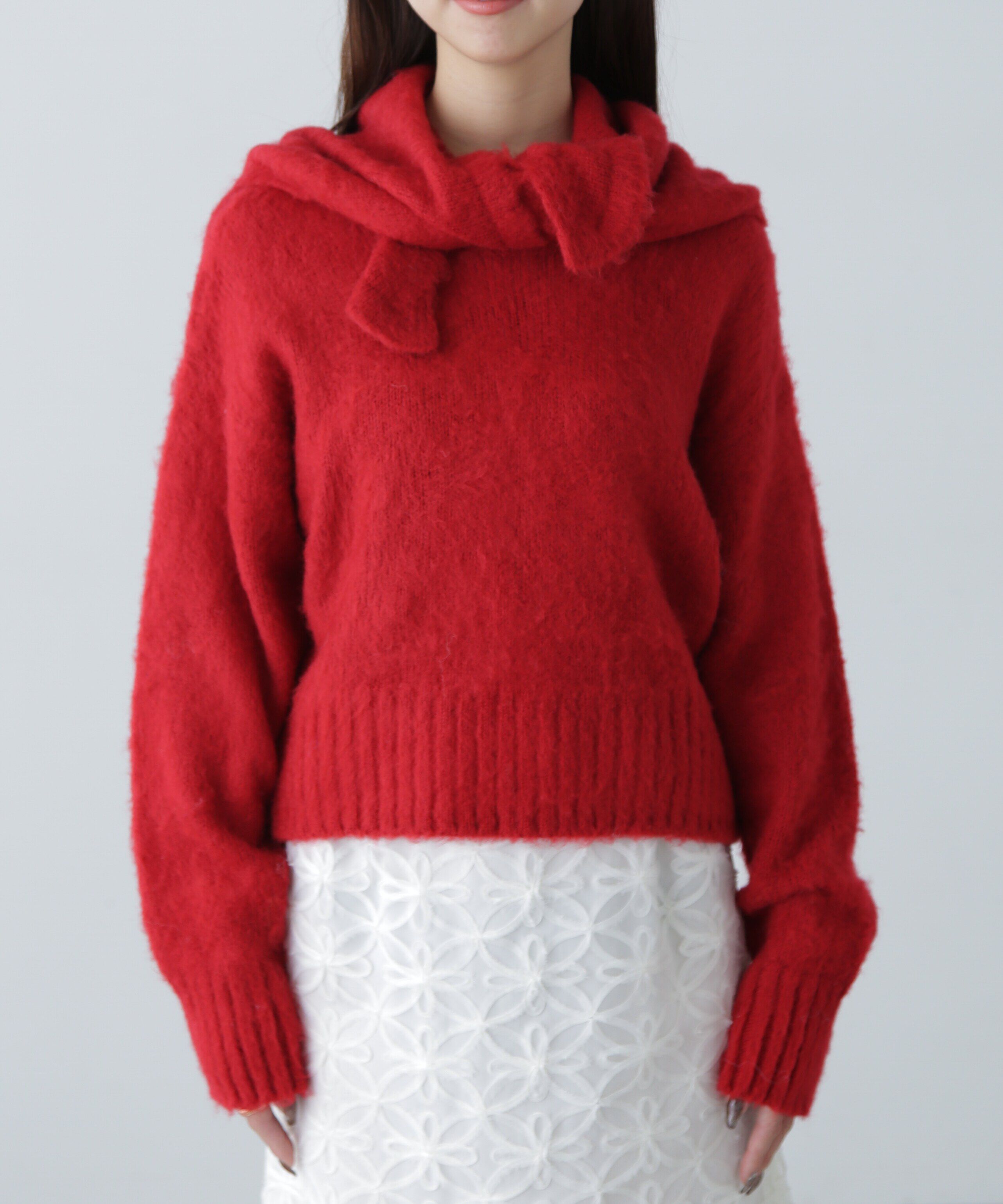  「スカーフ付きシャギーニット」|ニット・セーター|