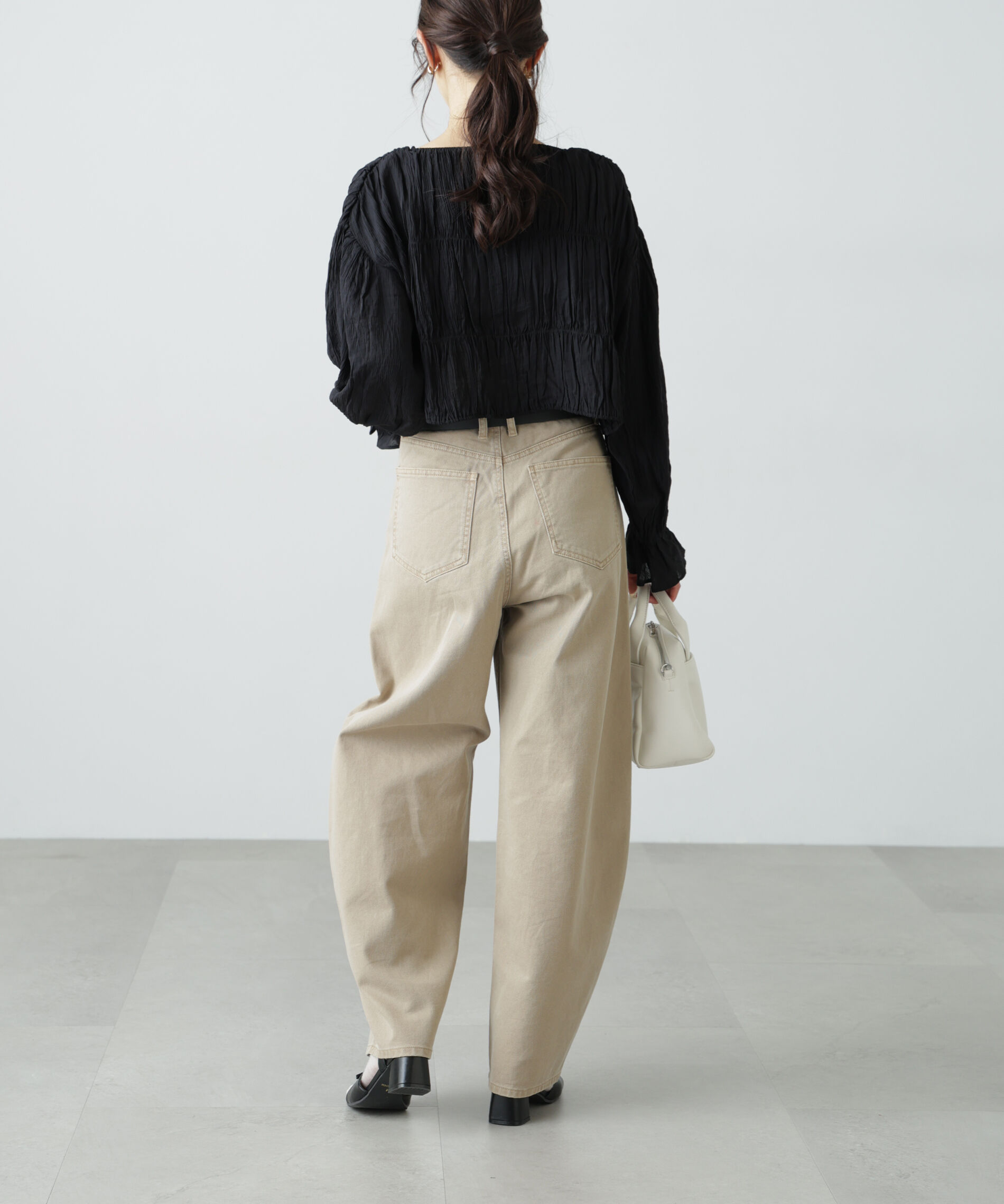  「シアーギャザー前開き短丈ブラウス」|シャツ・ブラウス|