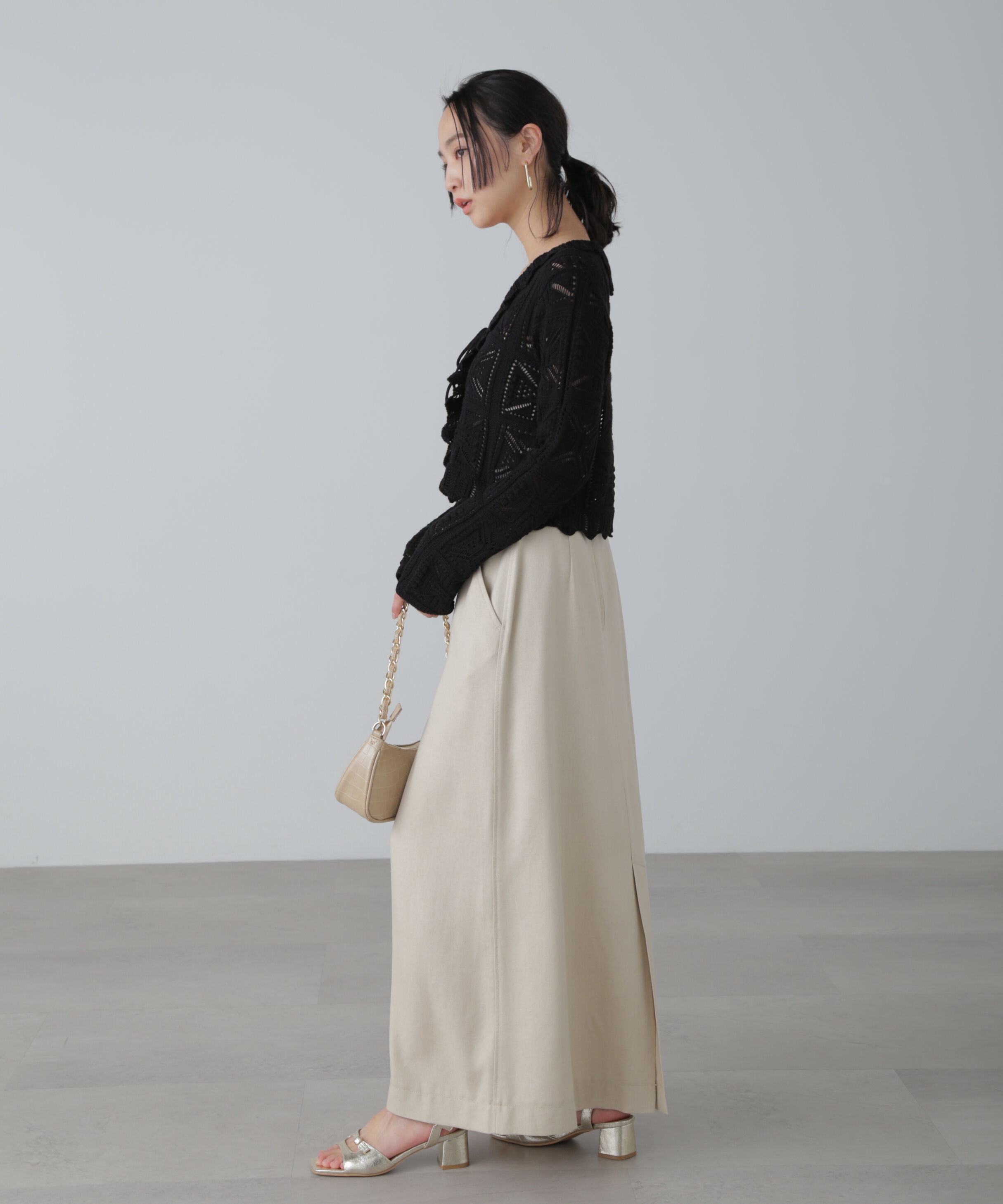  「透かし編みクロップドニットカーディガン」|ニット・セーター|