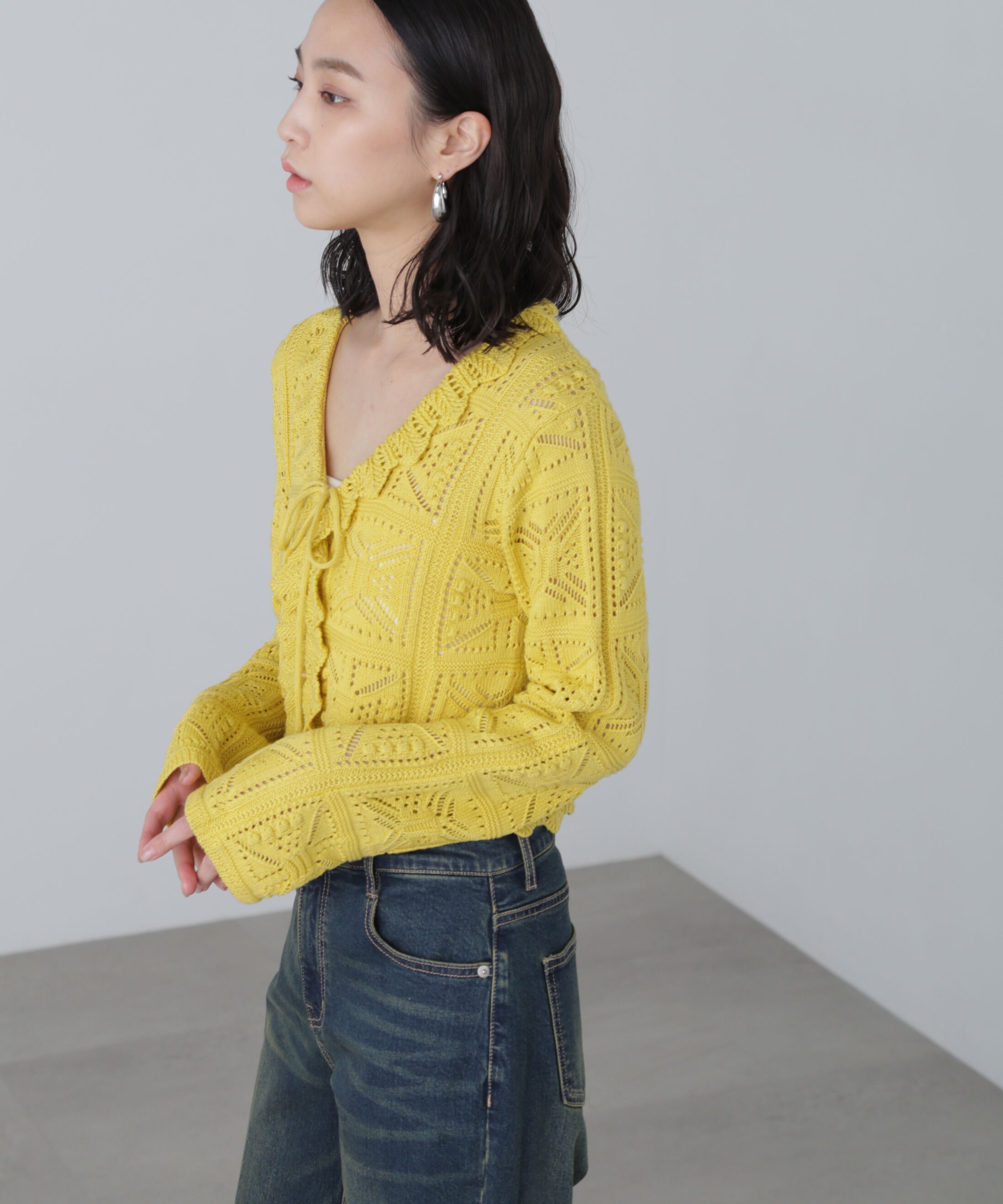  「透かし編みクロップドニットカーディガン」|ニット・セーター|