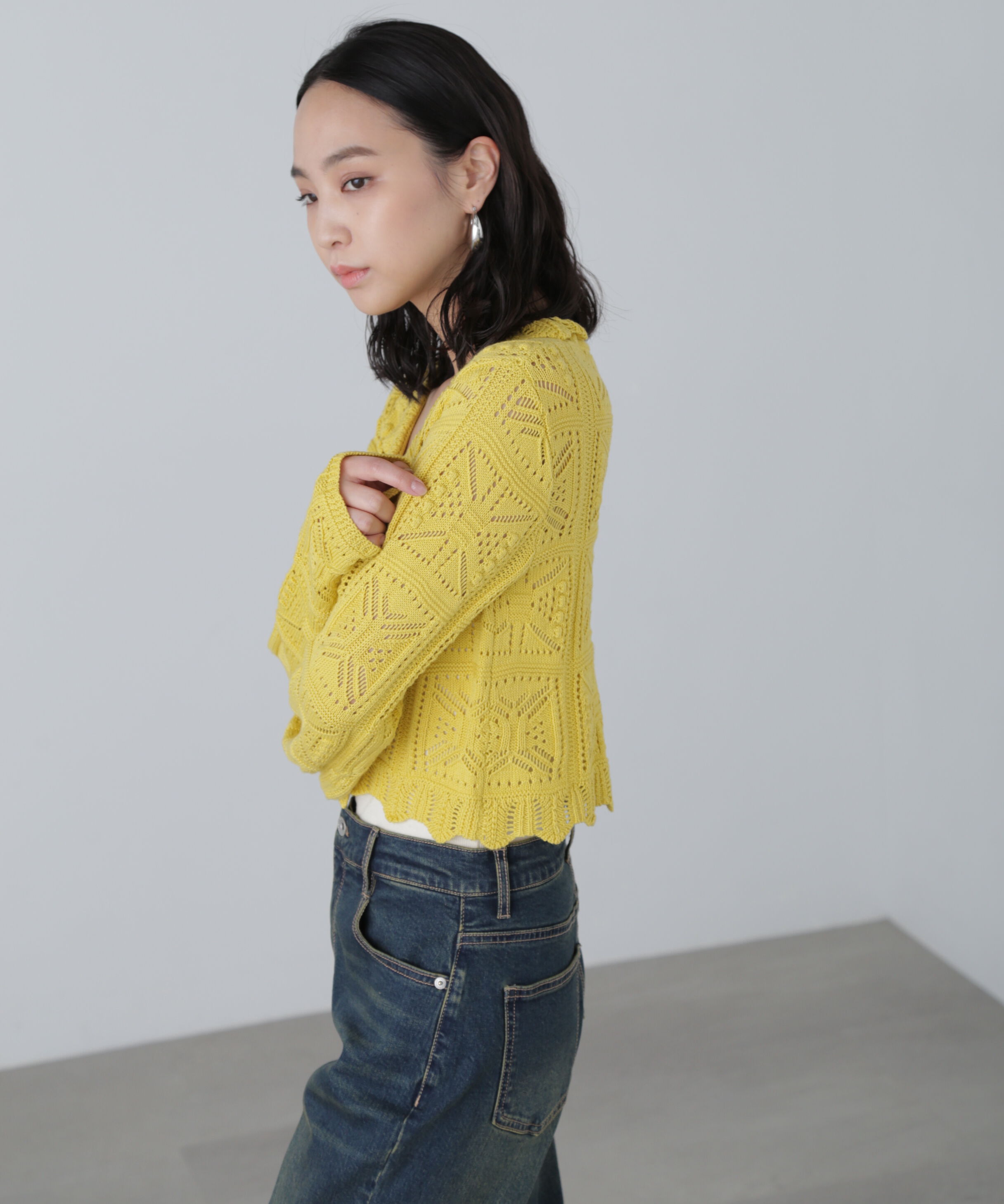  「透かし編みクロップドニットカーディガン」|ニット・セーター|