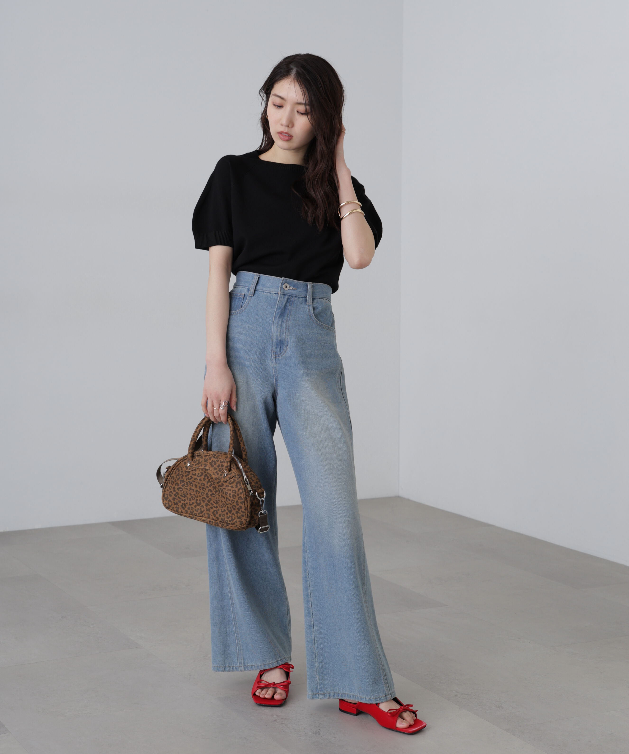  「〈洗える〉マシンウォッシャブルパフスリーブ半袖ニット」|ニット・セーター|