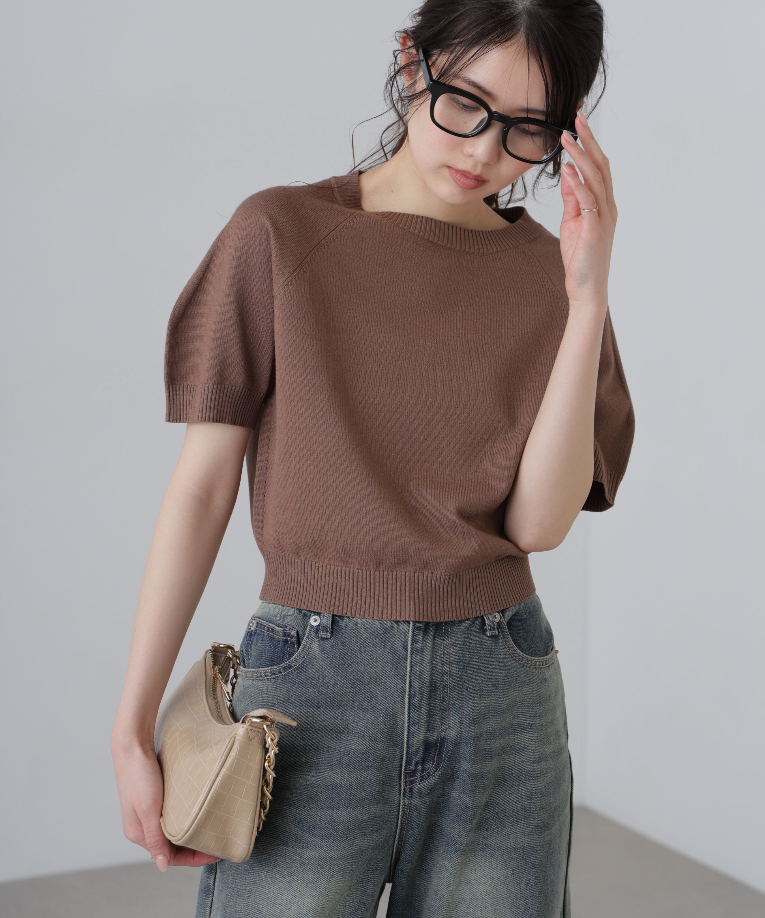  「〈洗える〉マシンウォッシャブルパフスリーブ半袖ニット」|ニット・セーター|