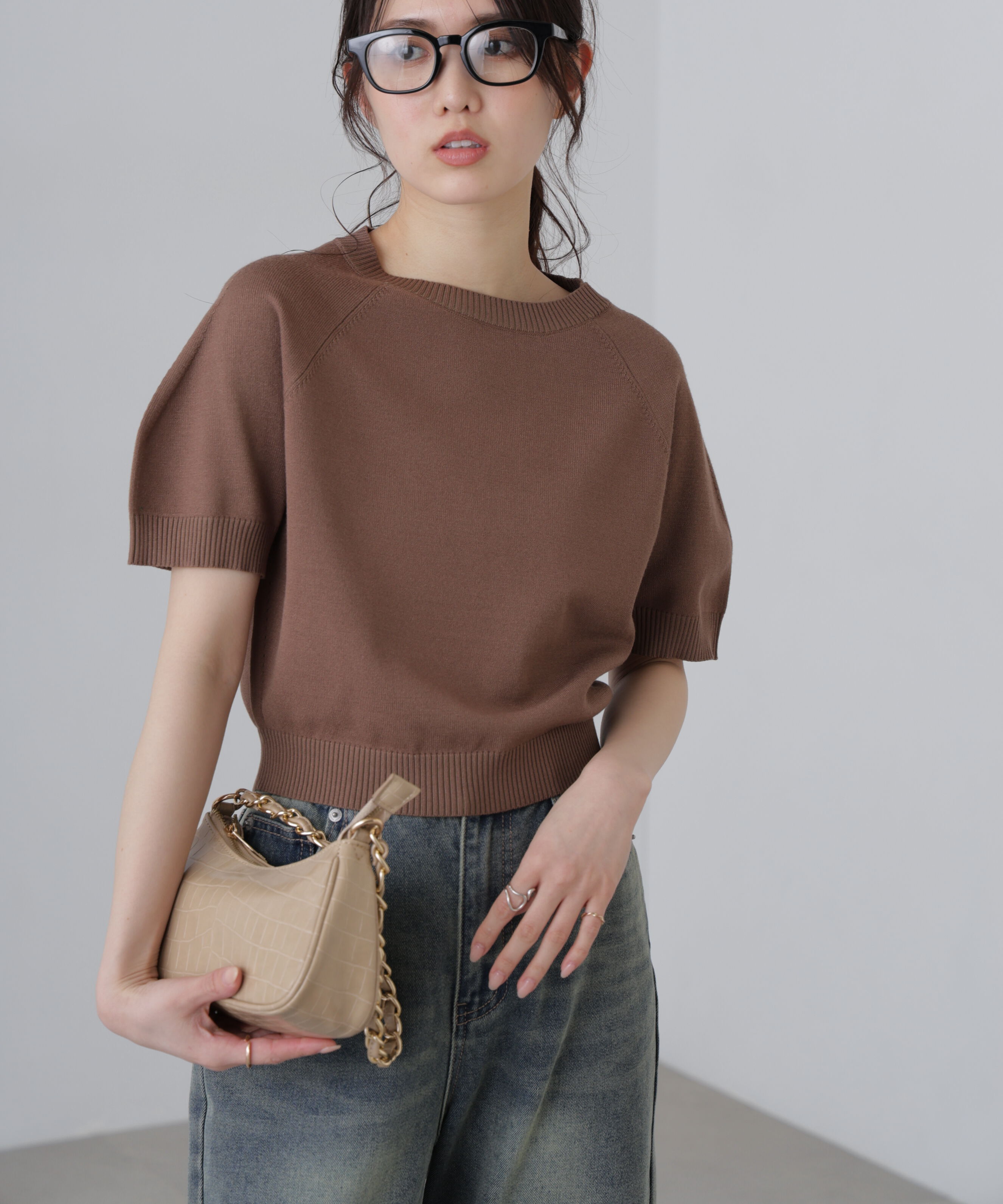  「〈洗える〉マシンウォッシャブルパフスリーブ半袖ニット」|ニット・セーター|