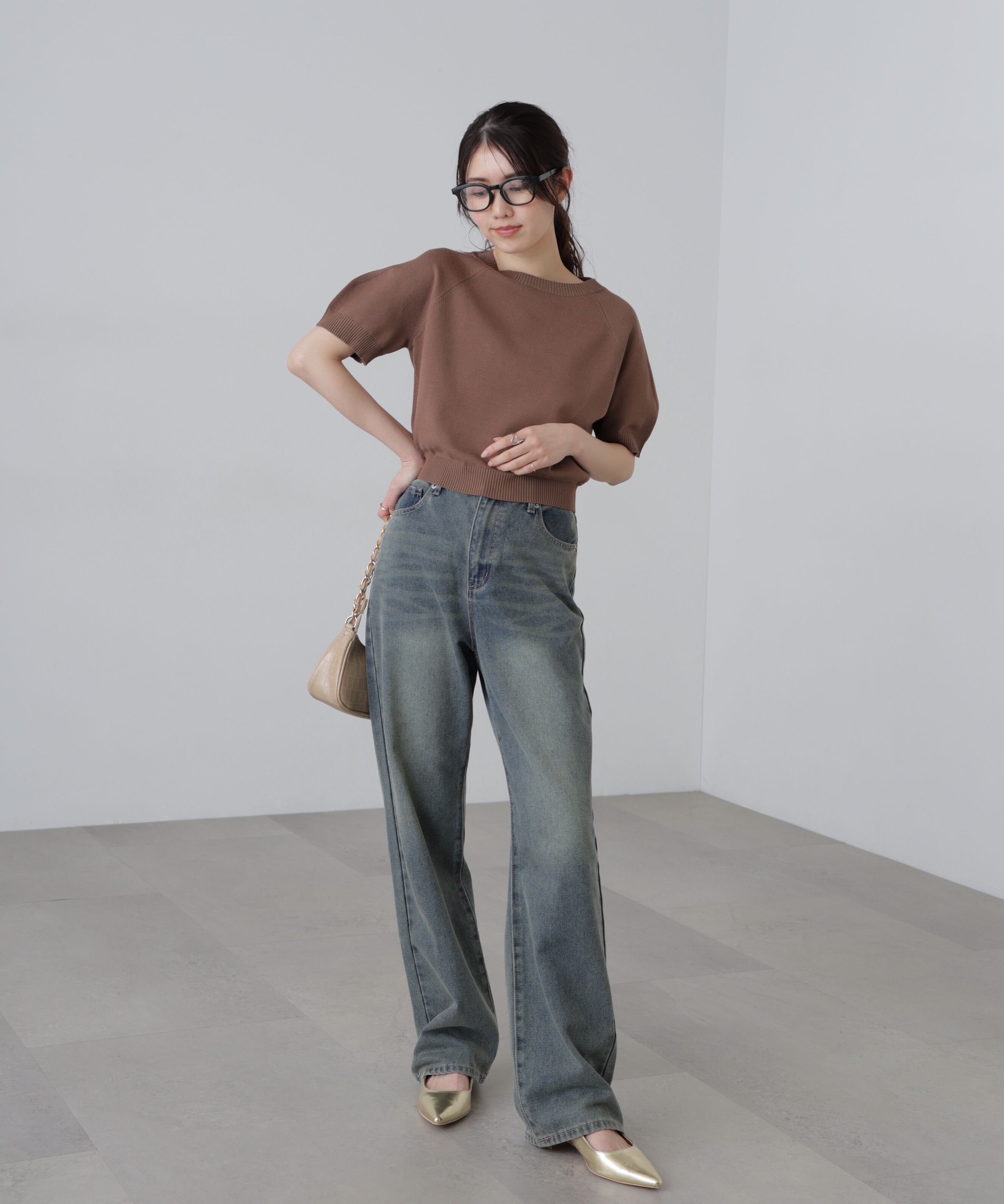  「〈洗える〉マシンウォッシャブルパフスリーブ半袖ニット」|ニット・セーター|