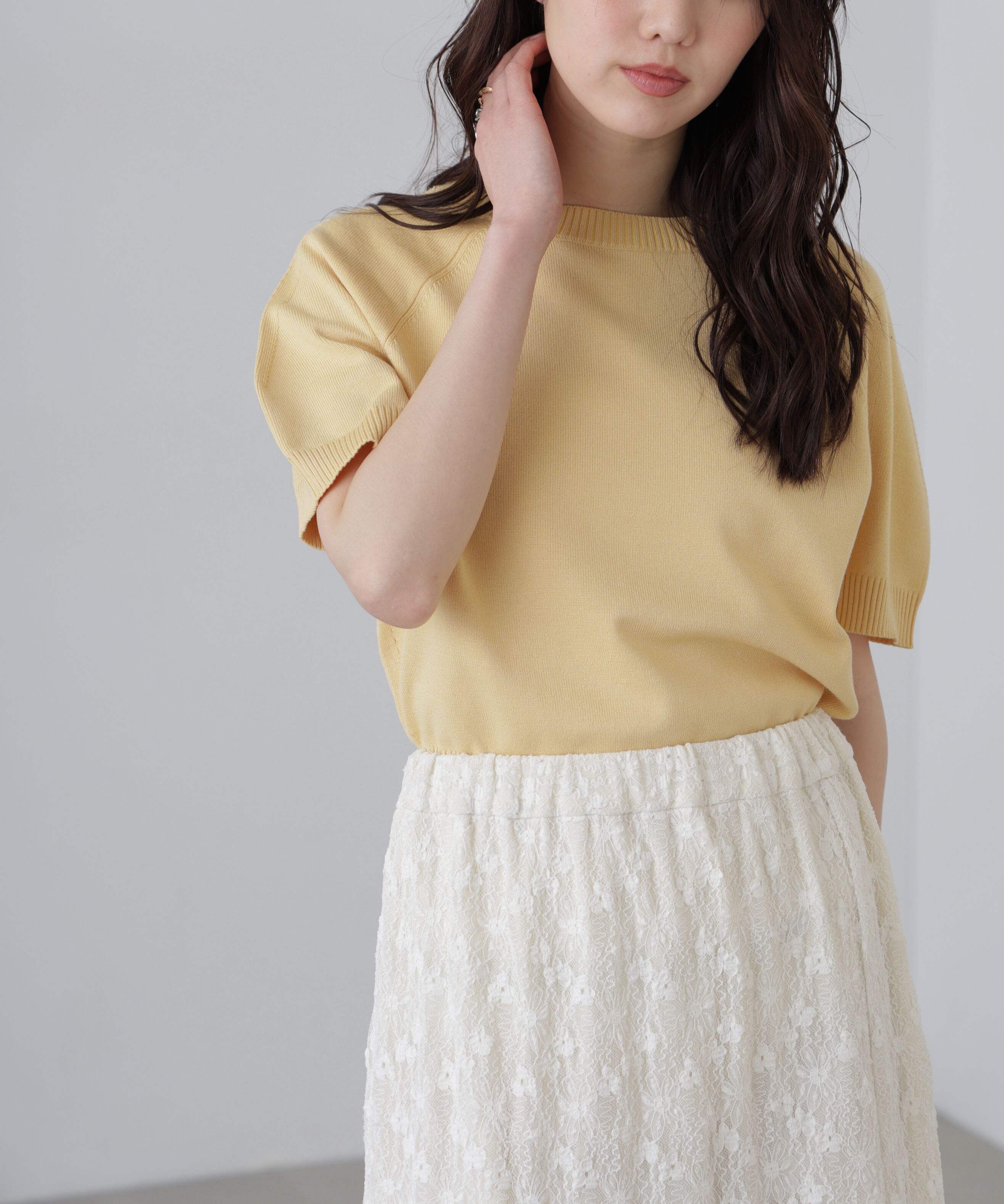  「〈洗える〉マシンウォッシャブルパフスリーブ半袖ニット」|ニット・セーター|