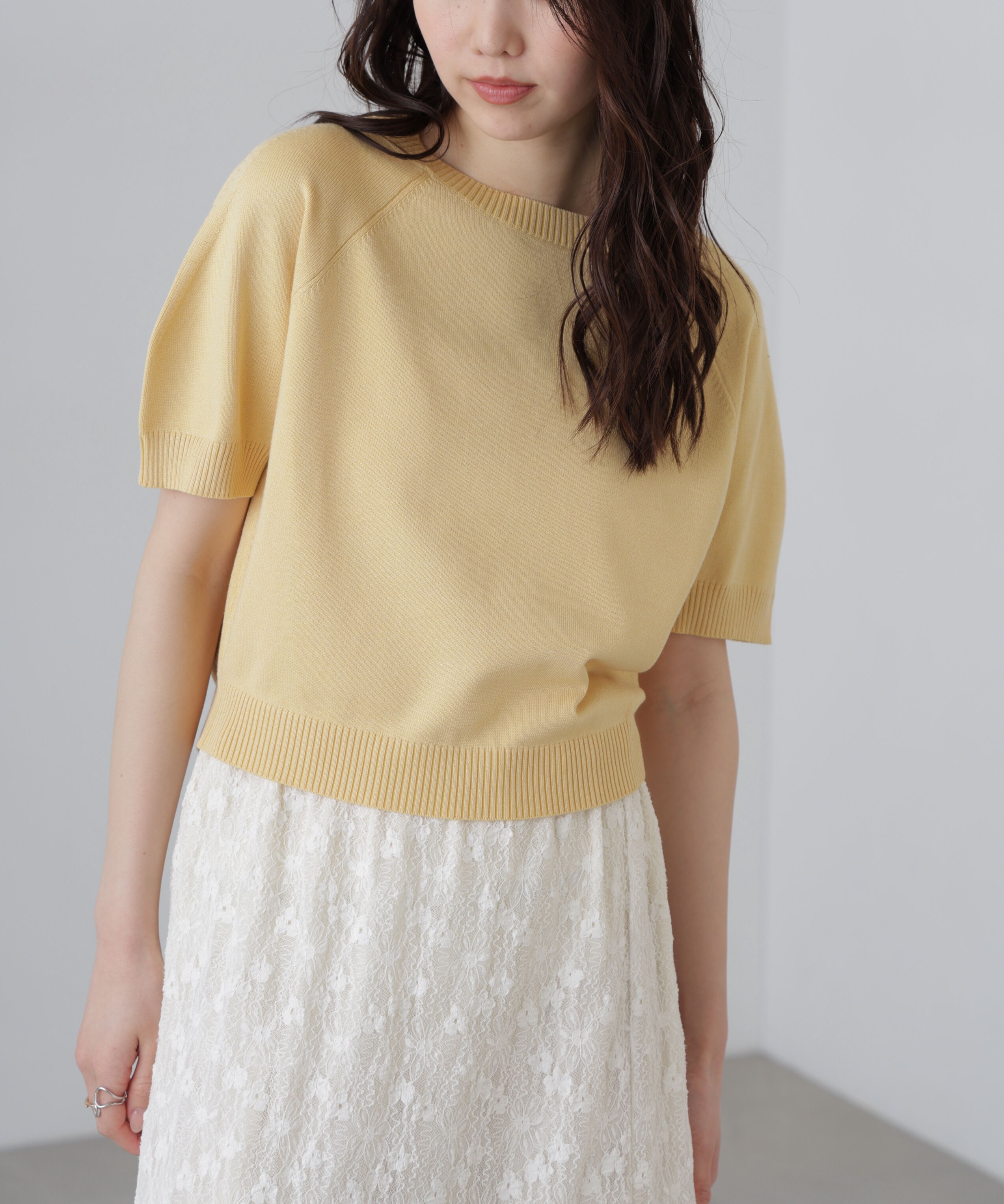  「〈洗える〉マシンウォッシャブルパフスリーブ半袖ニット」|ニット・セーター|