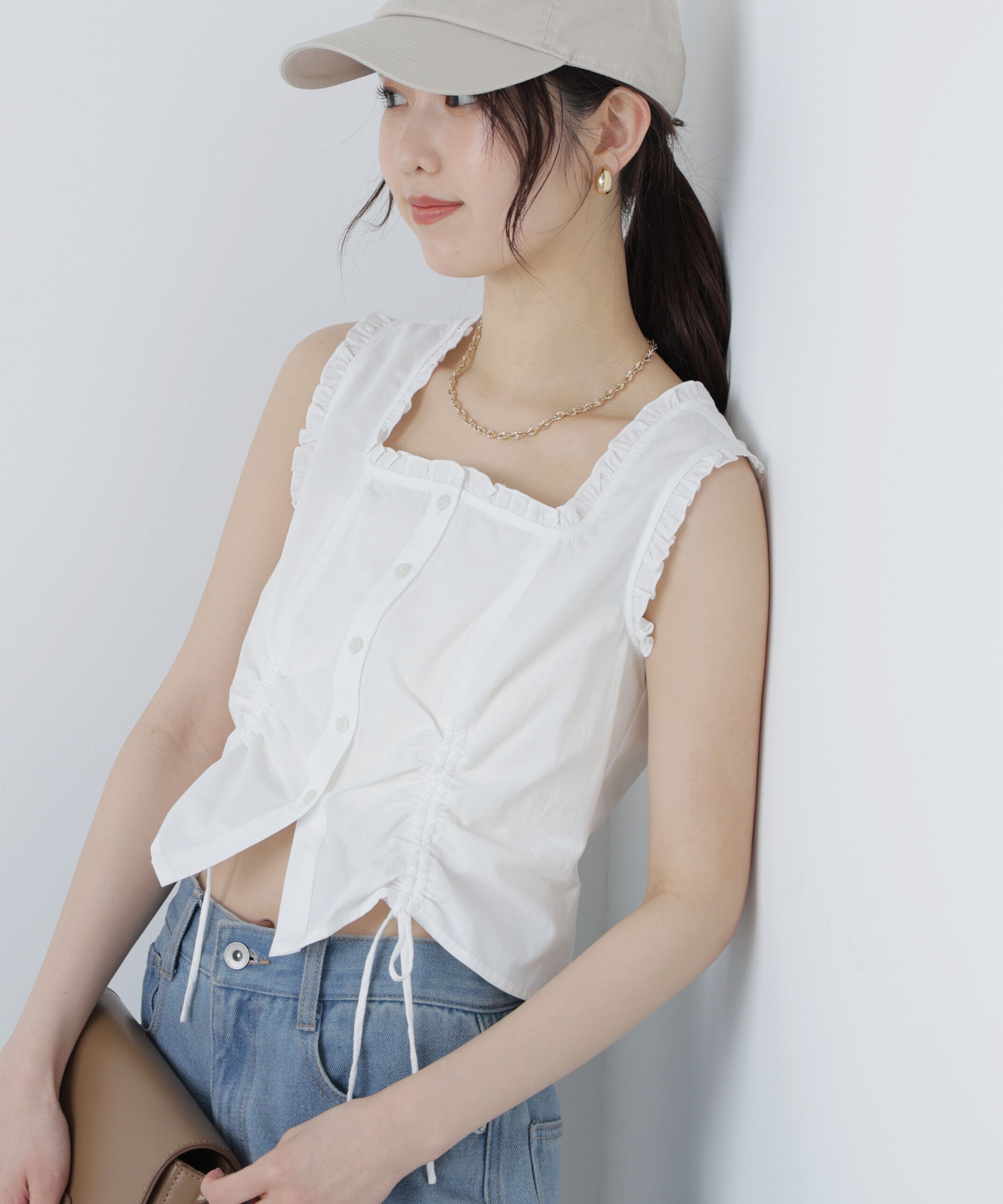  「ドロストノースリーブブラウス」|シャツ・ブラウス|