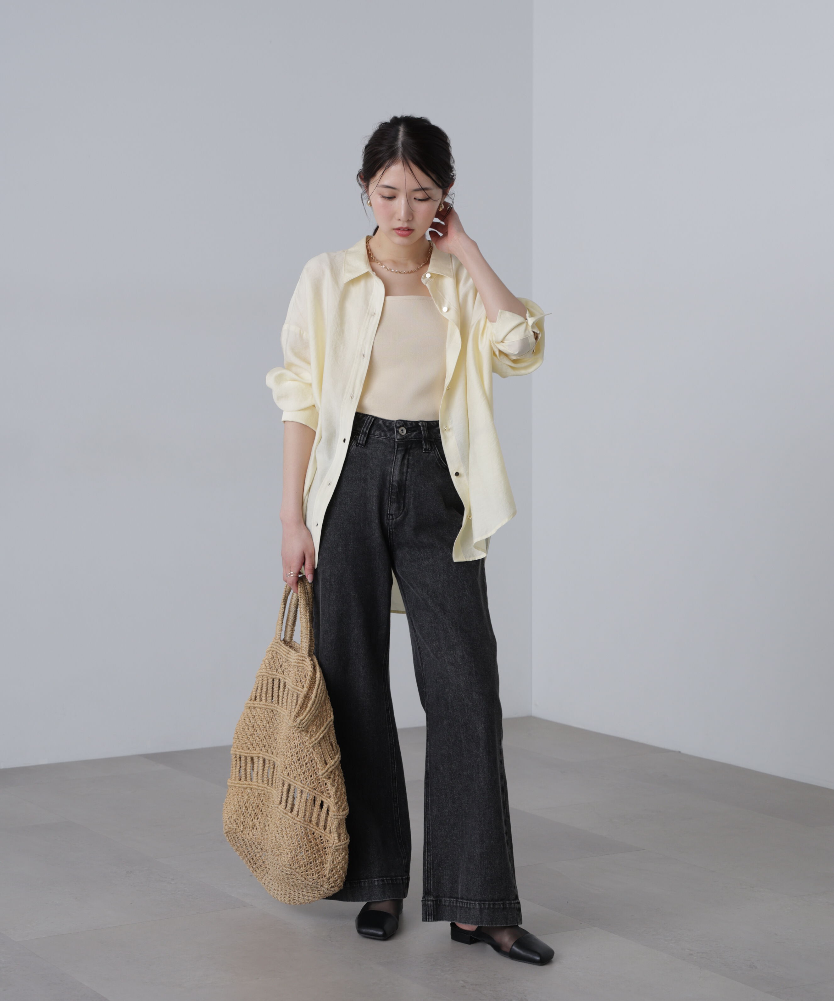  「〈洗える〉マシンウォッシャブル総針スクエアネックタンクニット」|ニット・セーター|