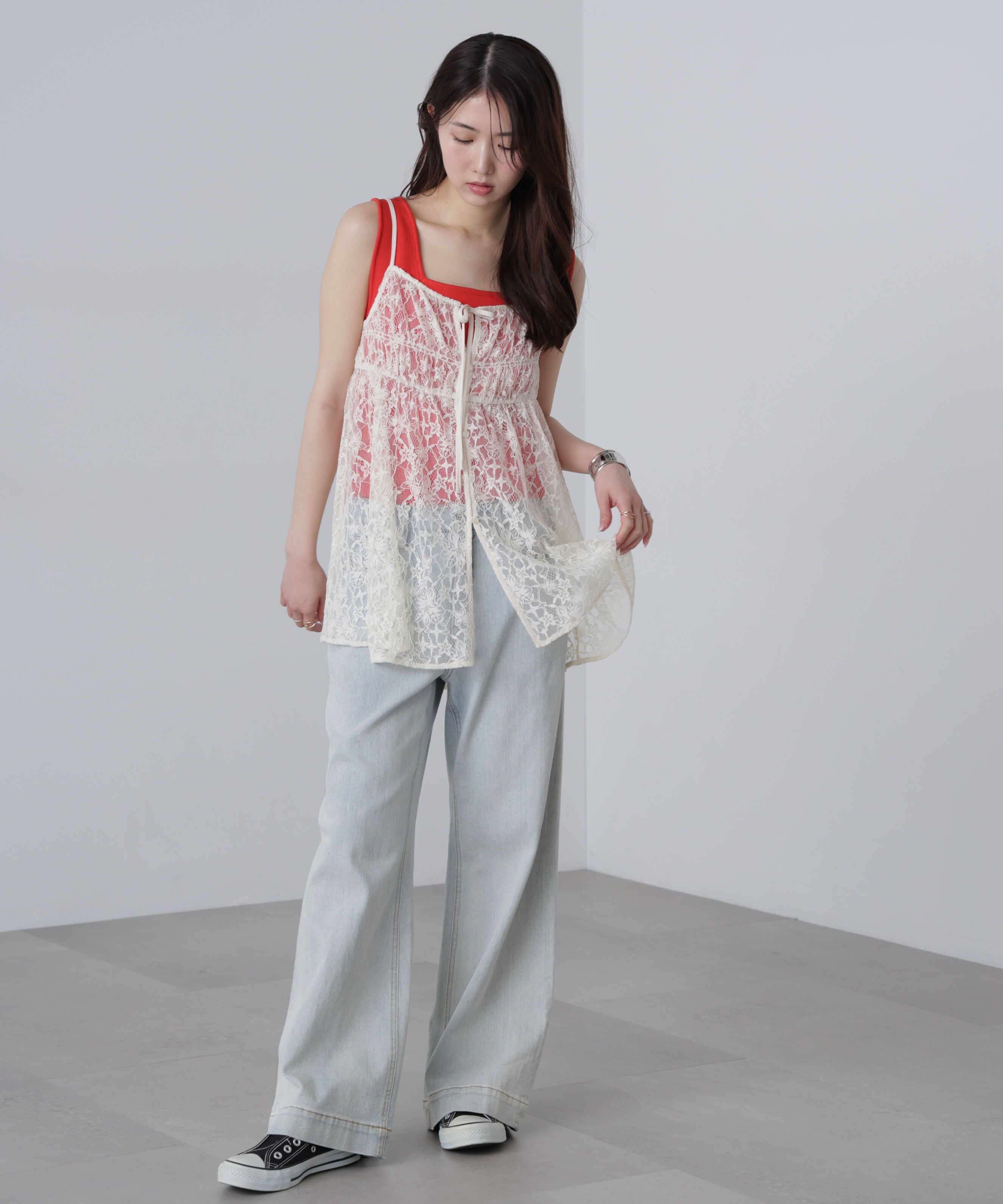  「〈洗える〉マシンウォッシャブル総針スクエアネックタンクニット」|ニット・セーター|