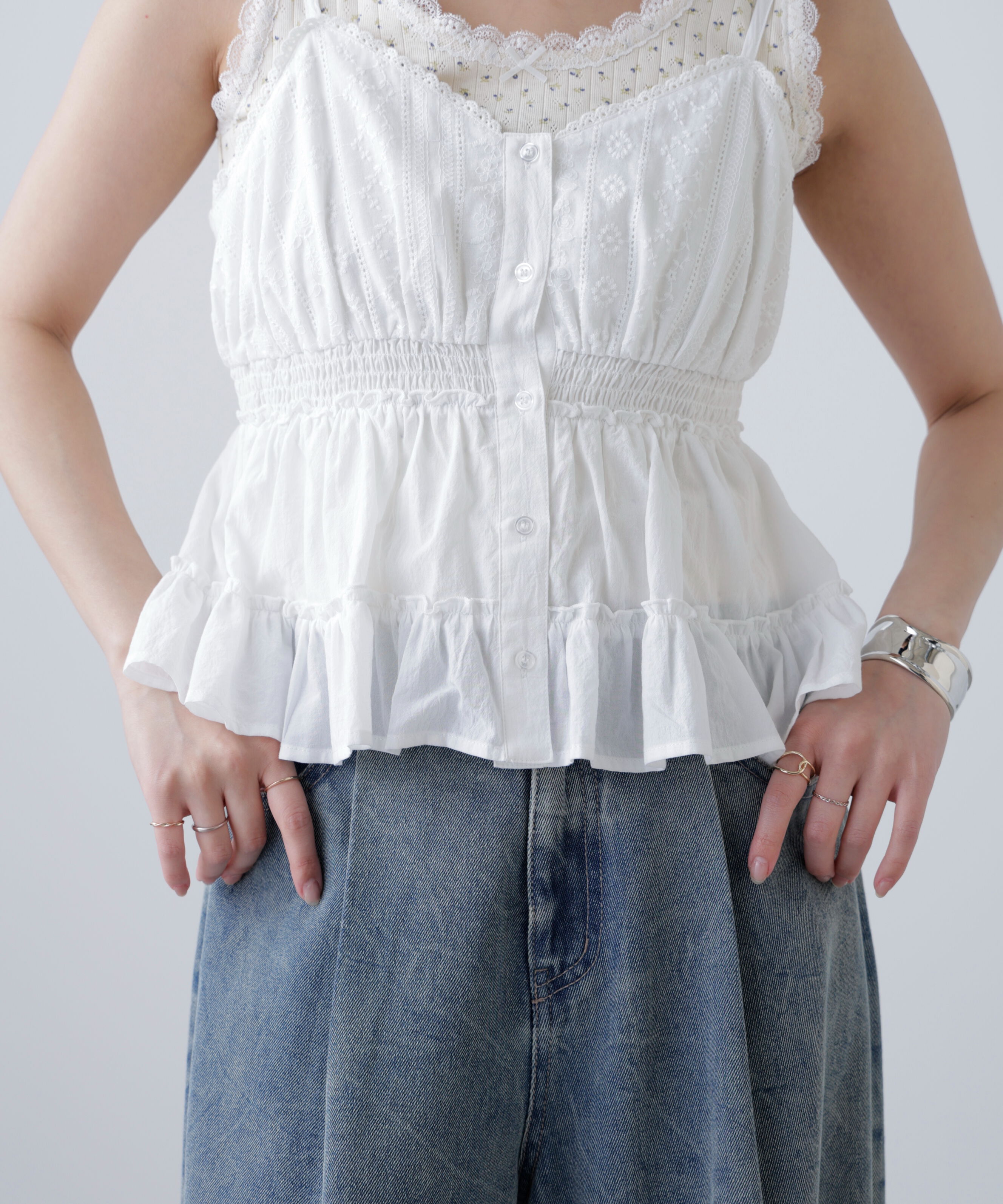  「レーストリムコットンキャミソール」|シャツ・ブラウス|