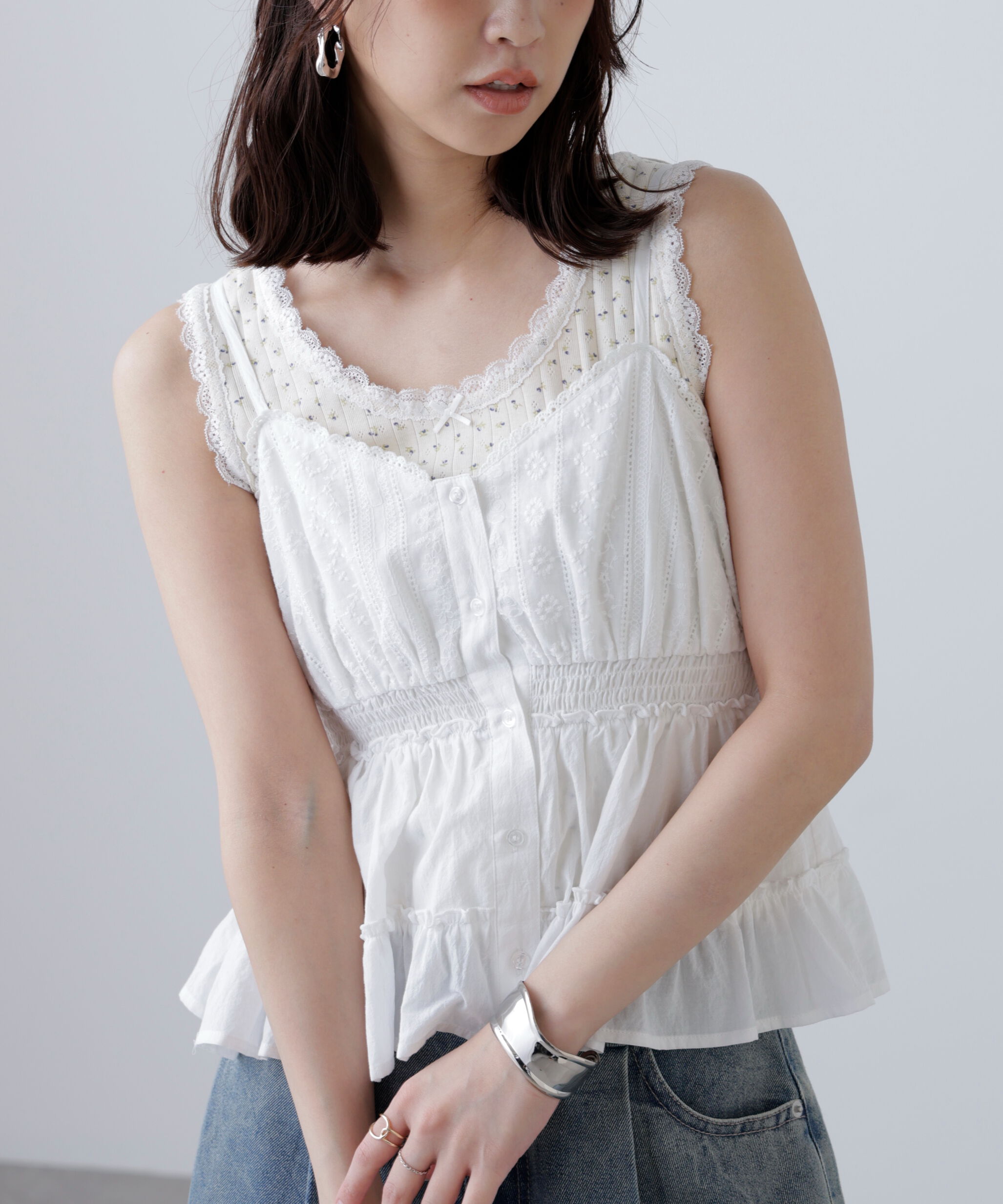  「レーストリムコットンキャミソール」|シャツ・ブラウス|