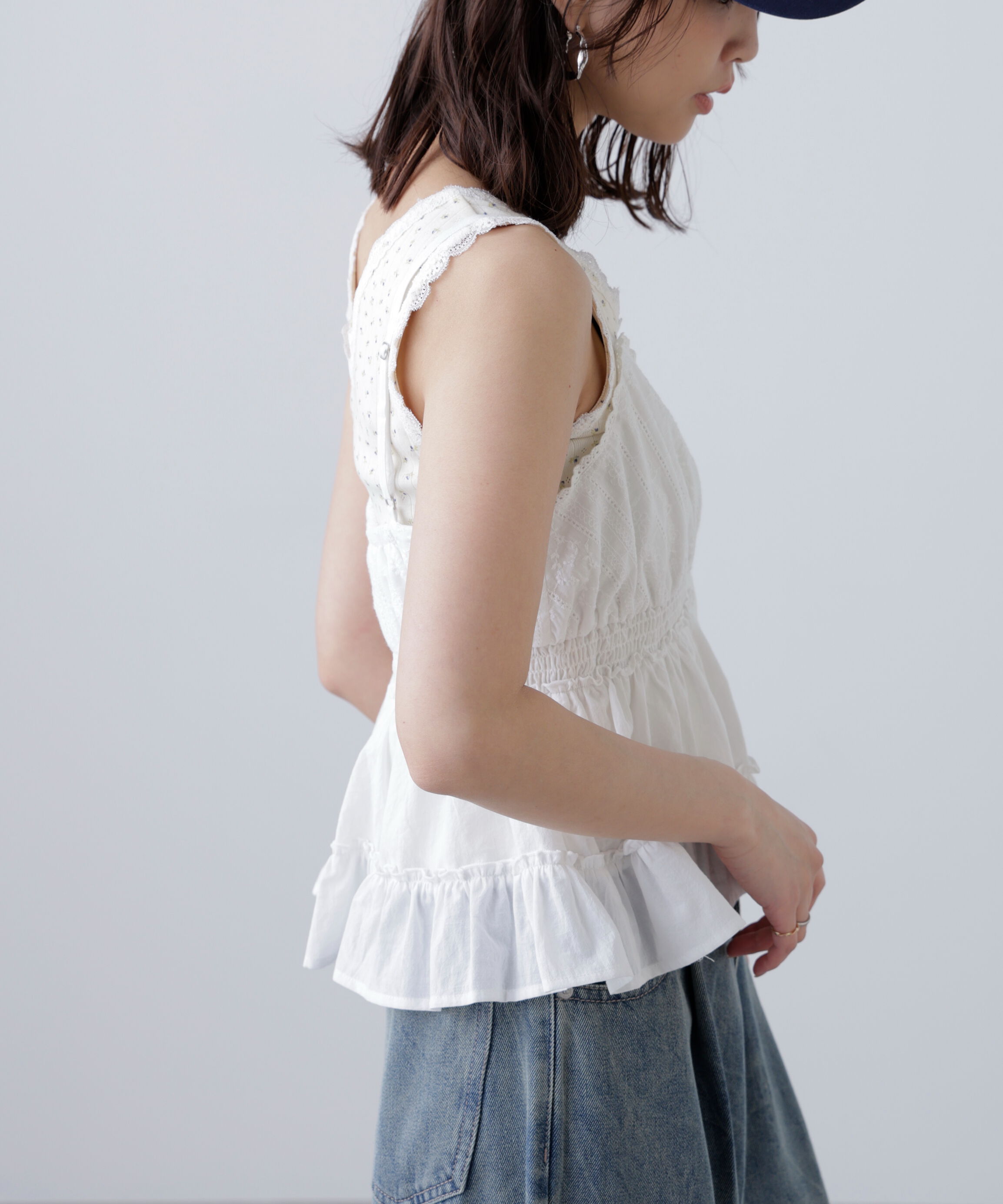  「レーストリムコットンキャミソール」|シャツ・ブラウス|