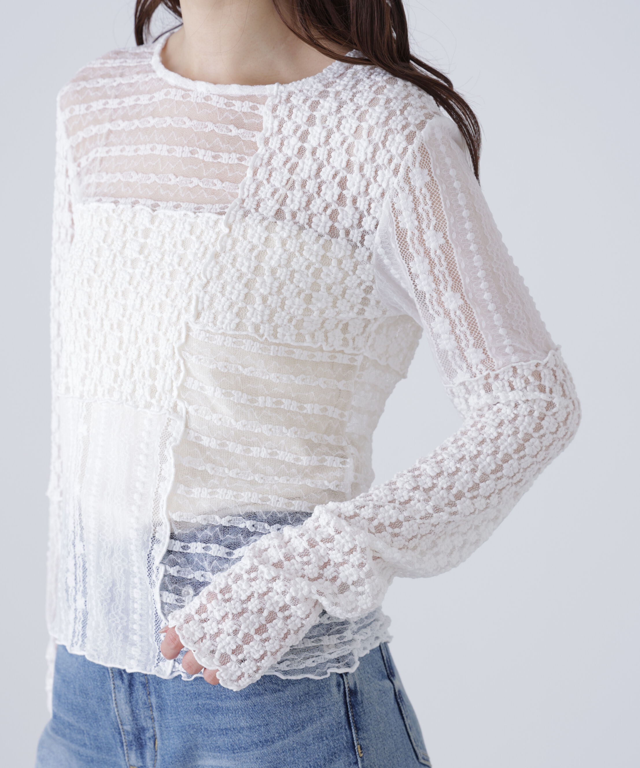  「パッチワークチュールレースカットソー」|Tシャツ・カットソー|