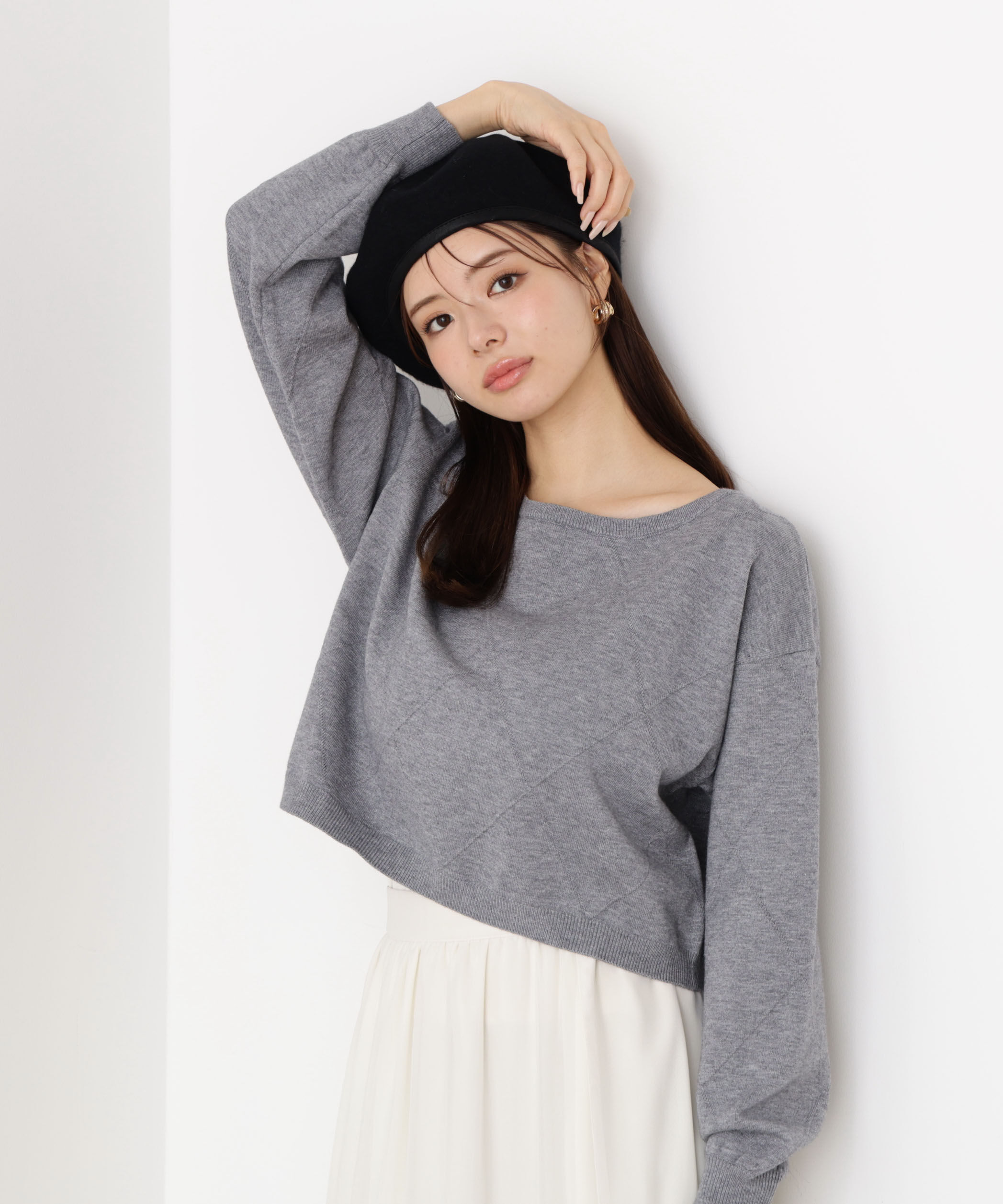 PROPORTION BODY DRESSING「＜ハンドウォッシャブル＞ダイヤ柄短丈ニット 25AW」|ニット・セーター|トップグレー1