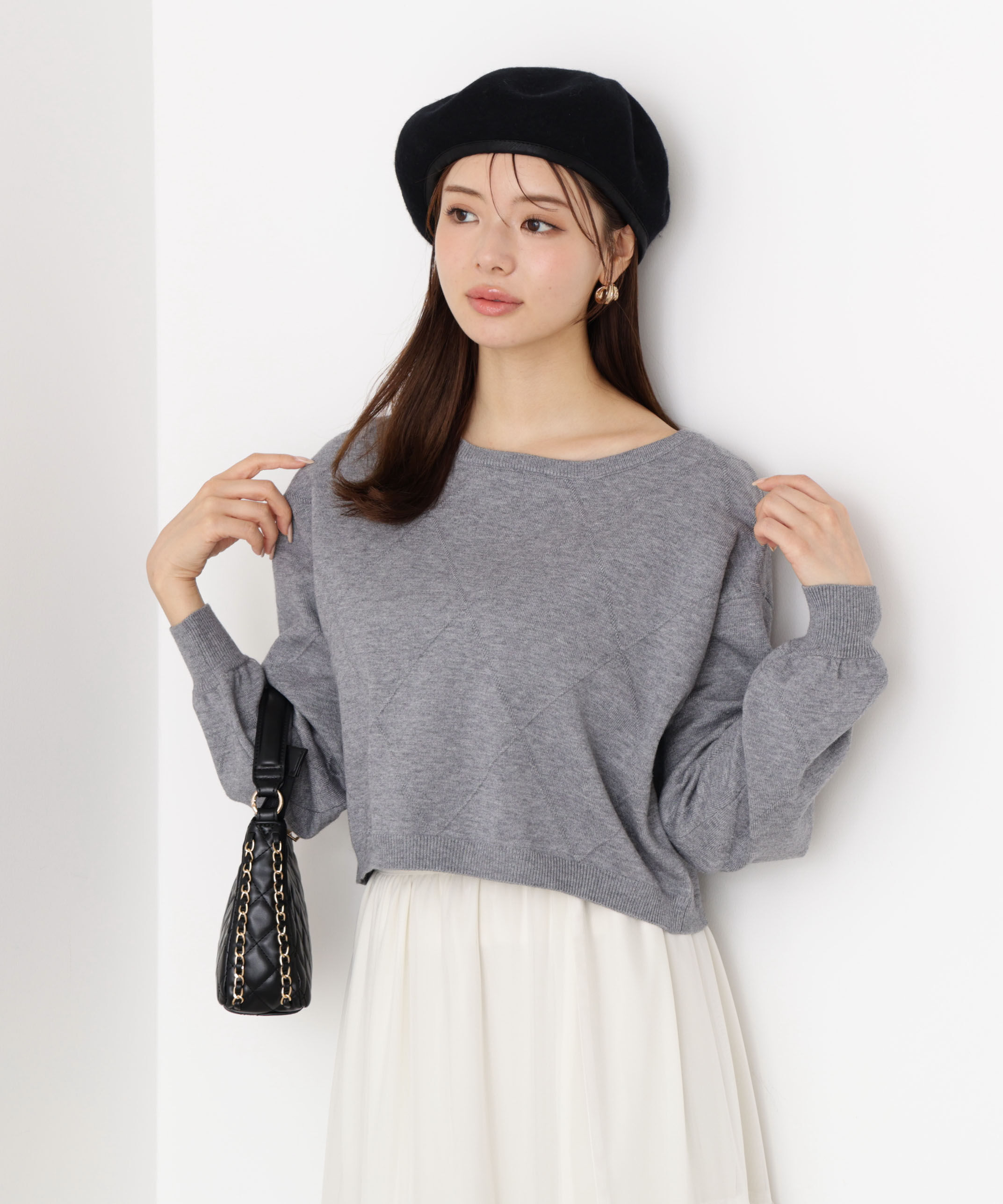 PROPORTION BODY DRESSING「＜ハンドウォッシャブル＞ダイヤ柄短丈ニット 25AW」|ニット・セーター|