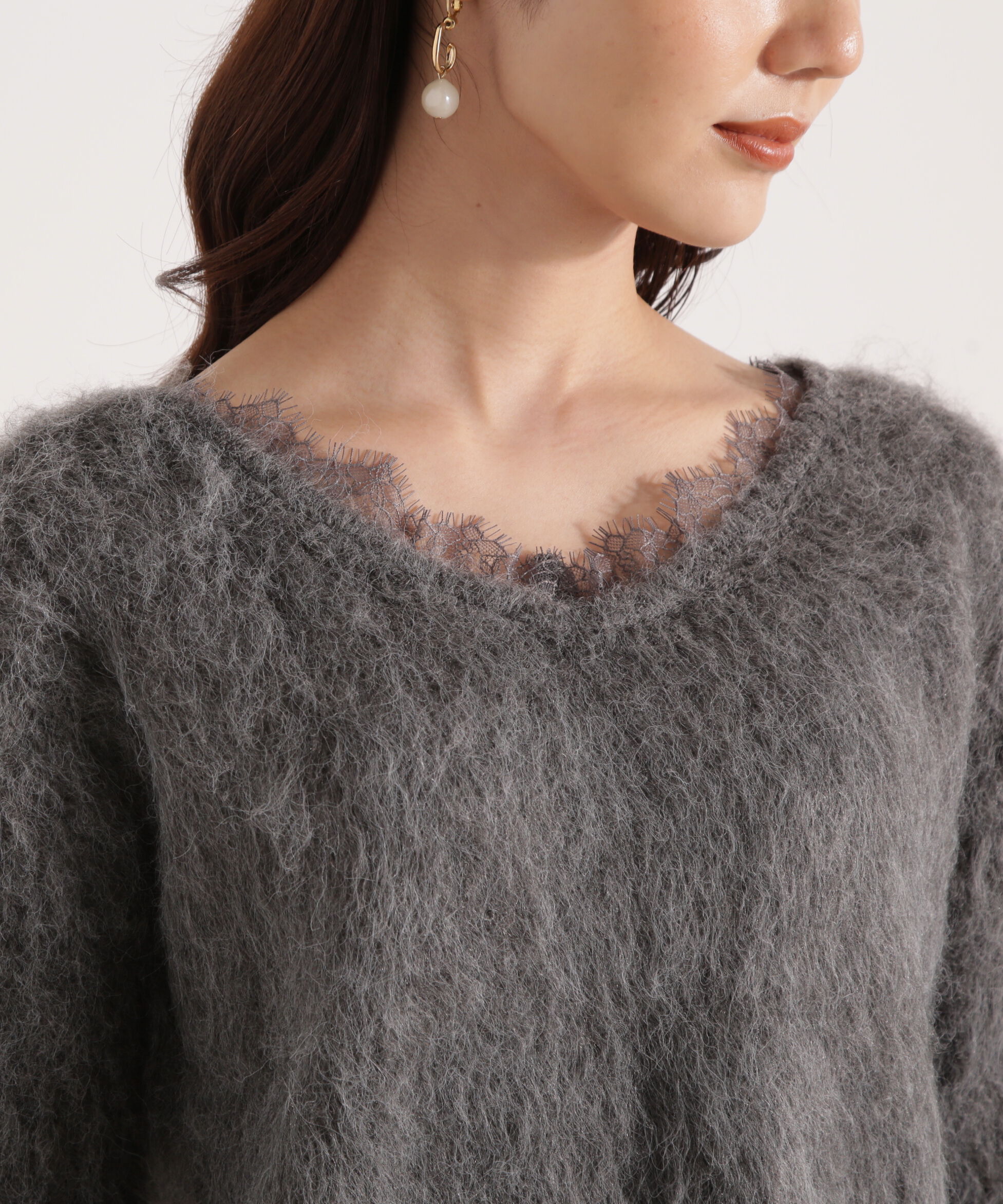 PROPORTION BODY DRESSING「襟元レースニットトップ 25AW」|ニット・セーター|