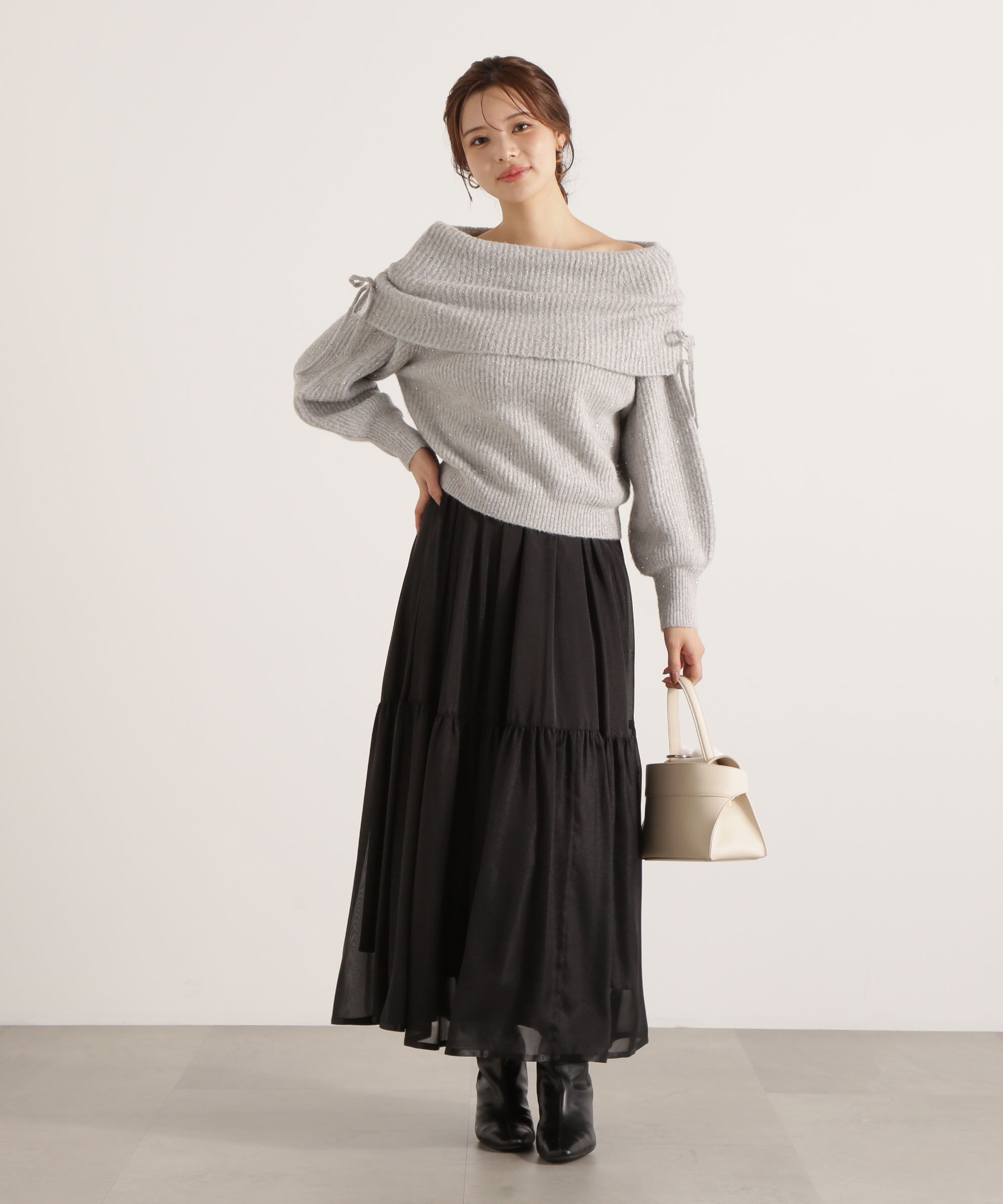 PROPORTION BODY DRESSING「リボン付きオフショルニット 25AW」|ニット・セーター|