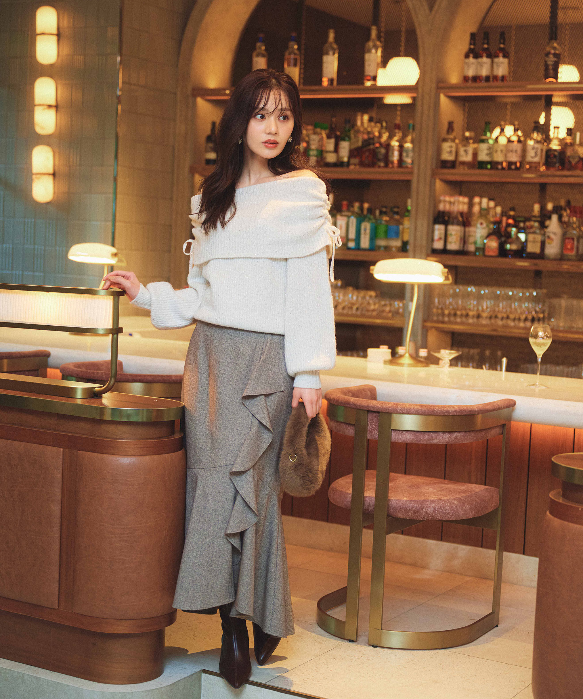 PROPORTION BODY DRESSING「リボン付きオフショルニット 25AW」|ニット・セーター|