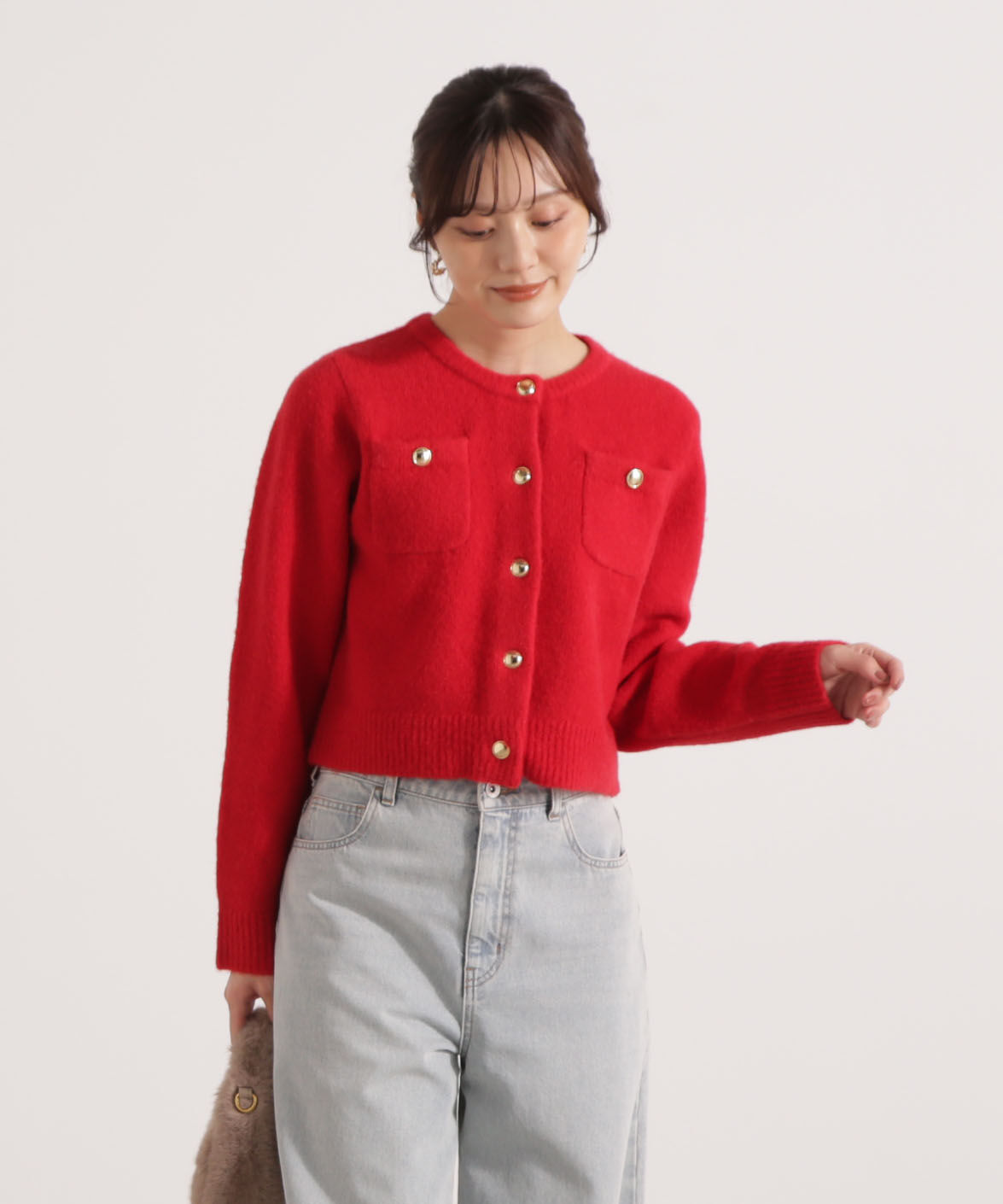 PROPORTION BODY DRESSING「釦POINTウール混カーディガン 25AW」|カーディガン|