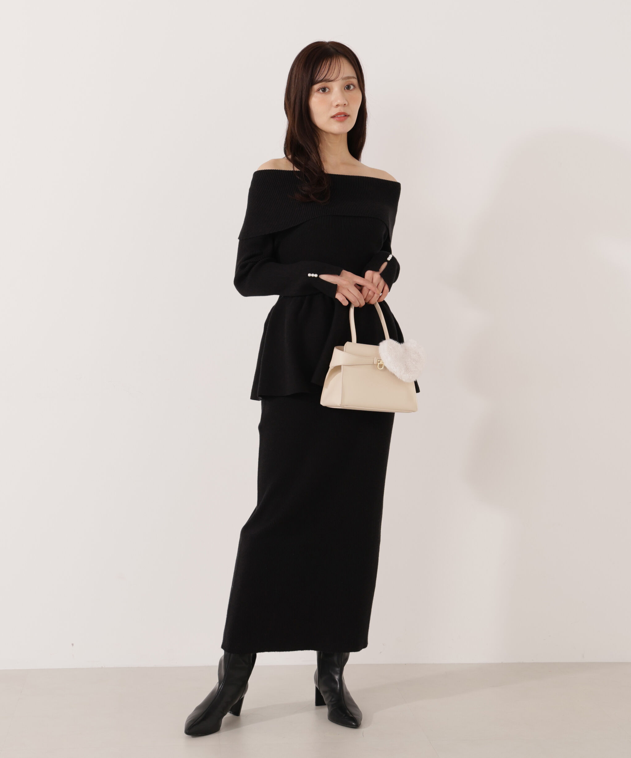 PROPORTION BODY DRESSING「オフショルペプラムニットセット　25AW」|ワンピース|ブラック