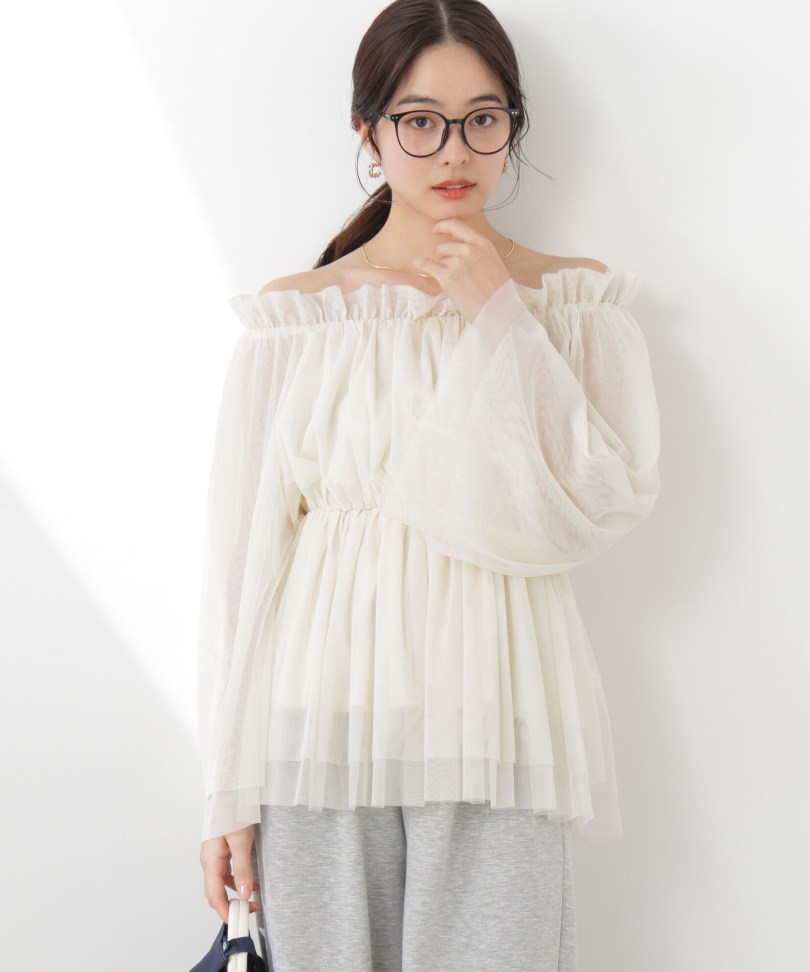 PROPORTION BODY DRESSING「＜明日香さんコラボ＞チュールスリーブフレアブラウス　26SS」|シャツ・ブラウス|