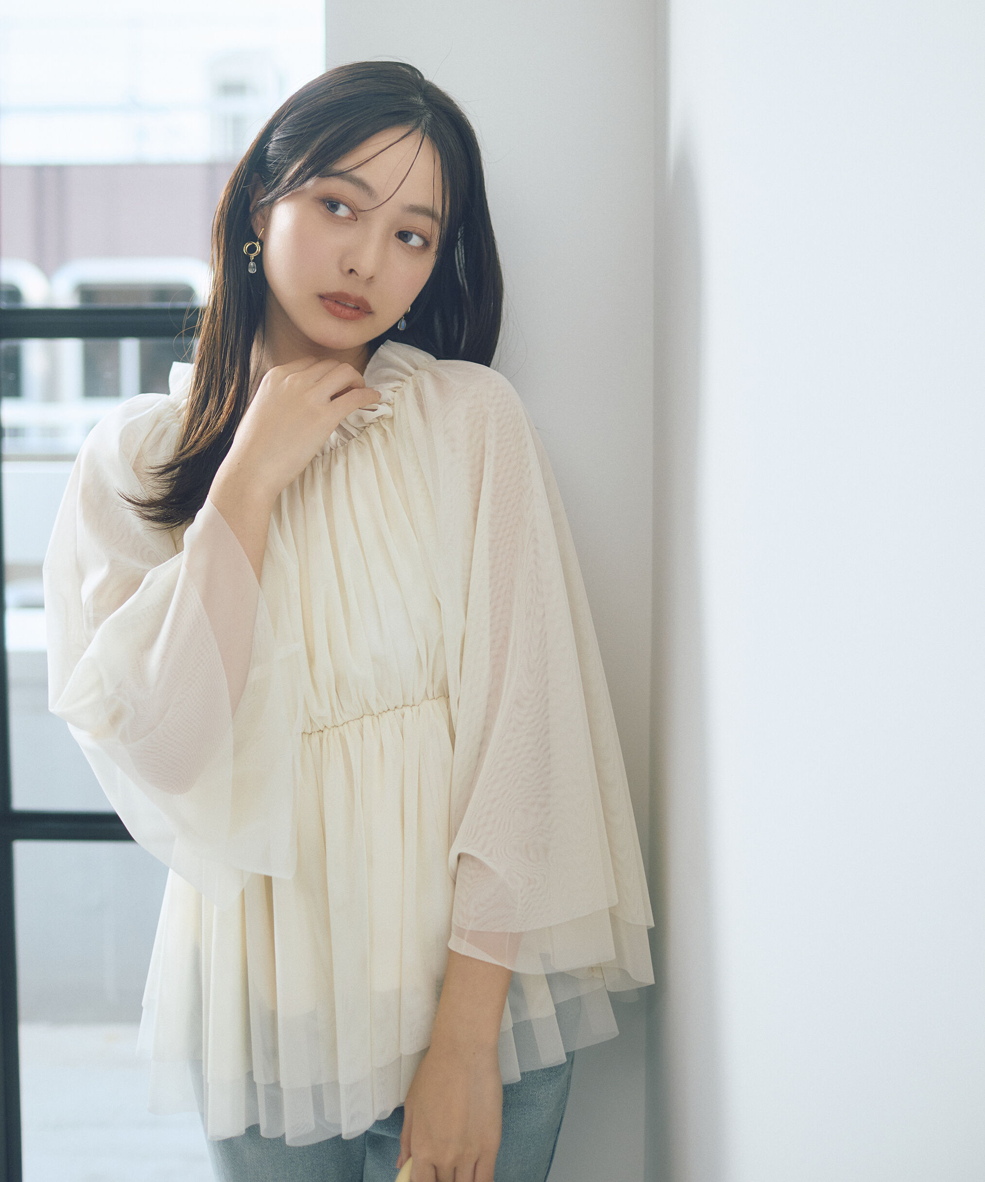 PROPORTION BODY DRESSING「＜明日香さんコラボ＞チュールスリーブフレアブラウス　26SS」|シャツ・ブラウス|