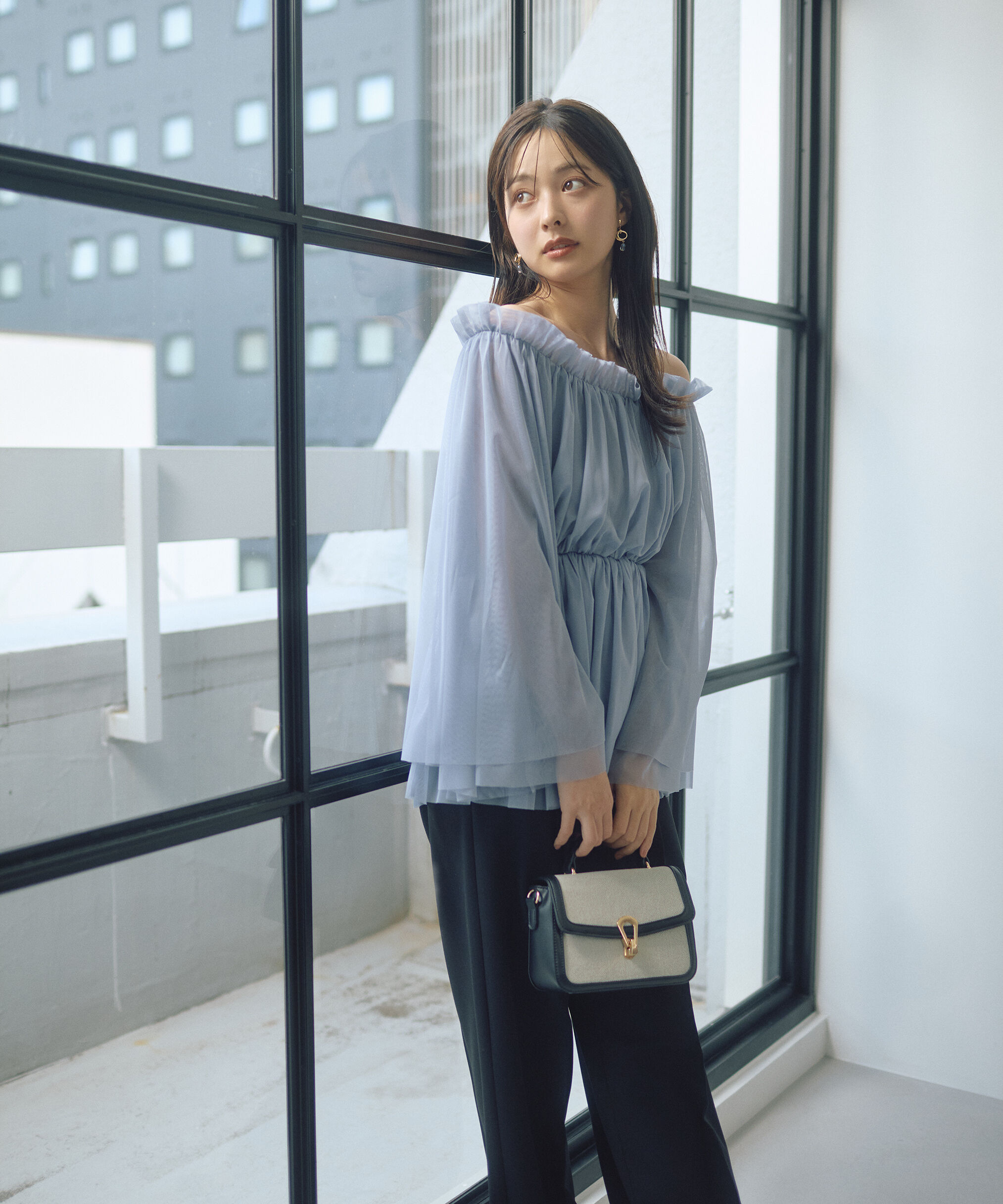 PROPORTION BODY DRESSING「＜明日香さんコラボ＞チュールスリーブフレアブラウス　26SS」|シャツ・ブラウス|