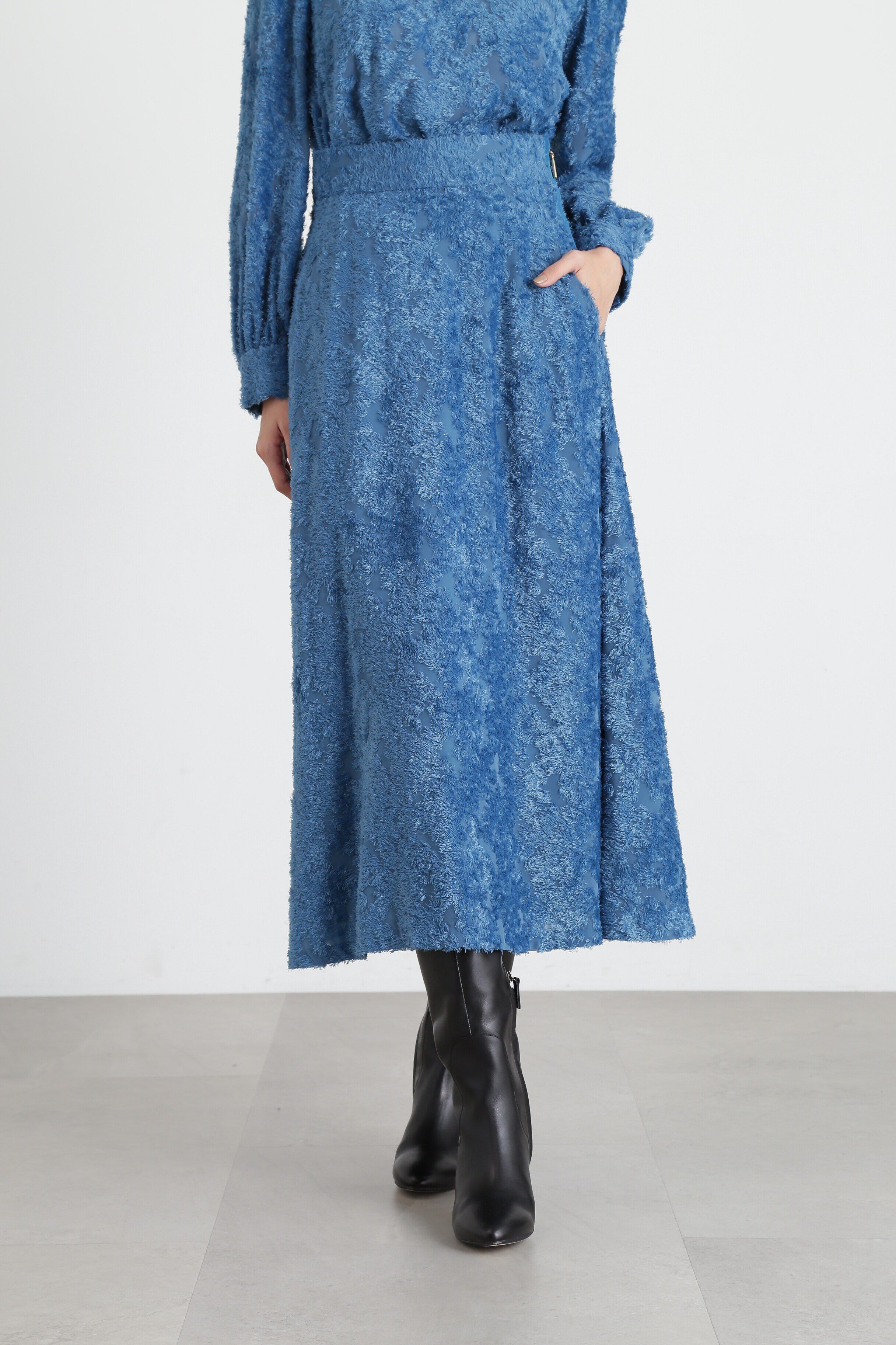  「◆カットジャガードフレアスカート」|スカート|ブルー