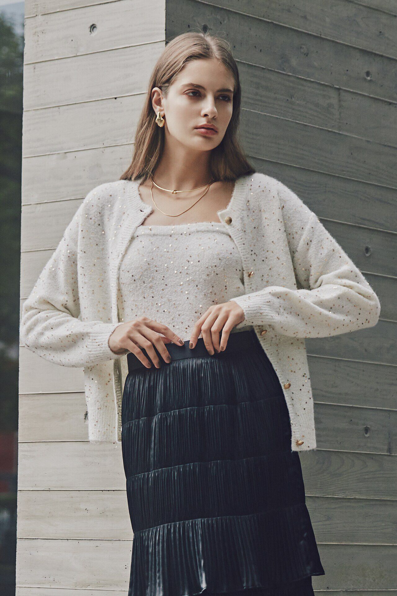  「◆スパンコールニットカーディガン」|その他|エクリュ1