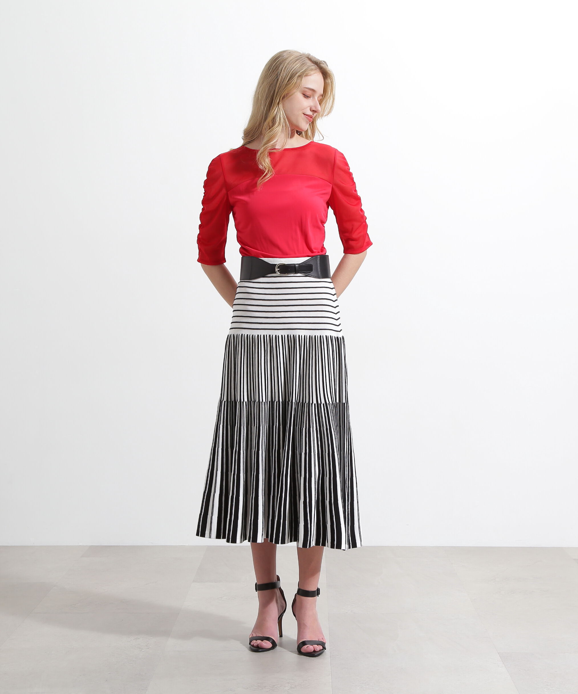  「バイカラーストライプフレアーニットスカート」|スカート|