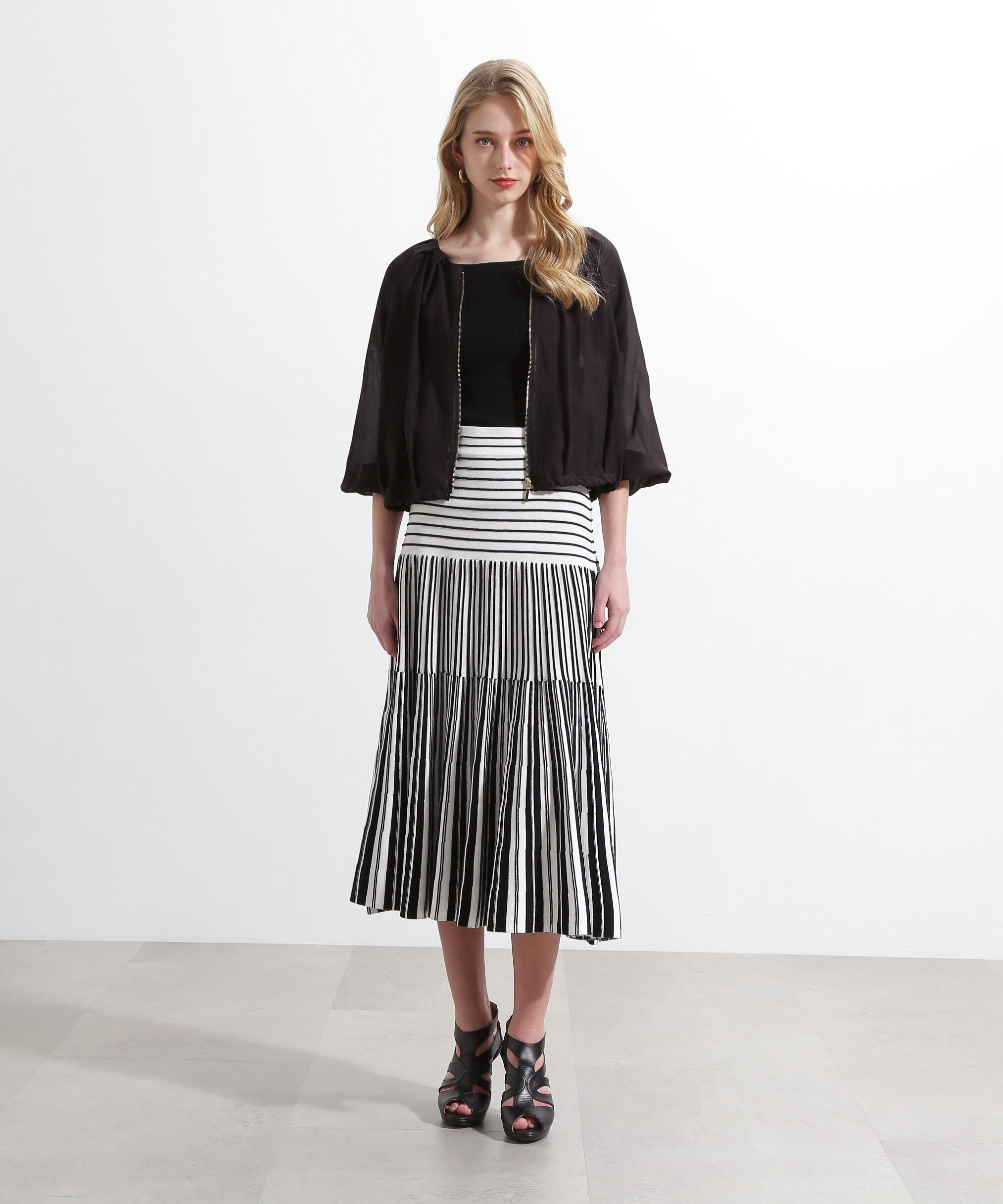  「バイカラーストライプフレアーニットスカート」|スカート|