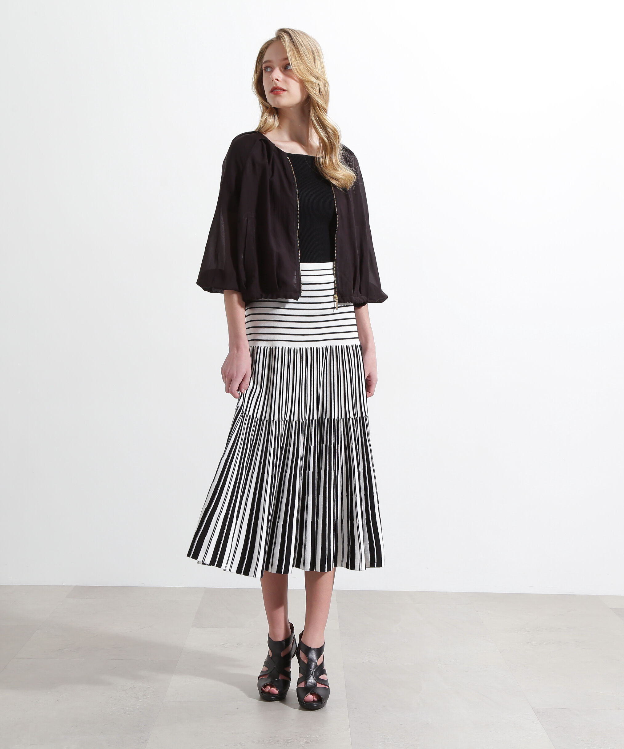  「バイカラーストライプフレアーニットスカート」|スカート|