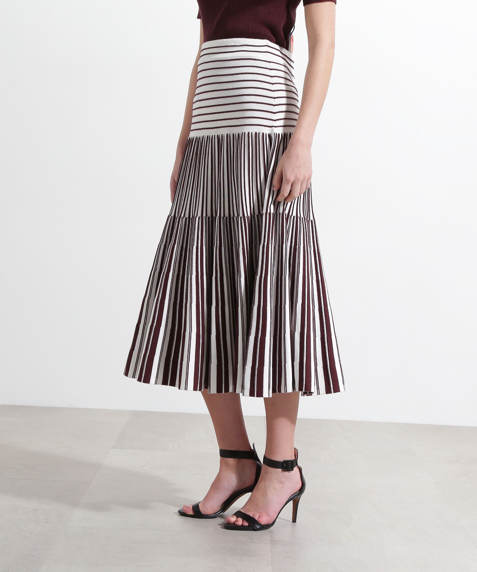  「バイカラーストライプフレアーニットスカート」|スカート|