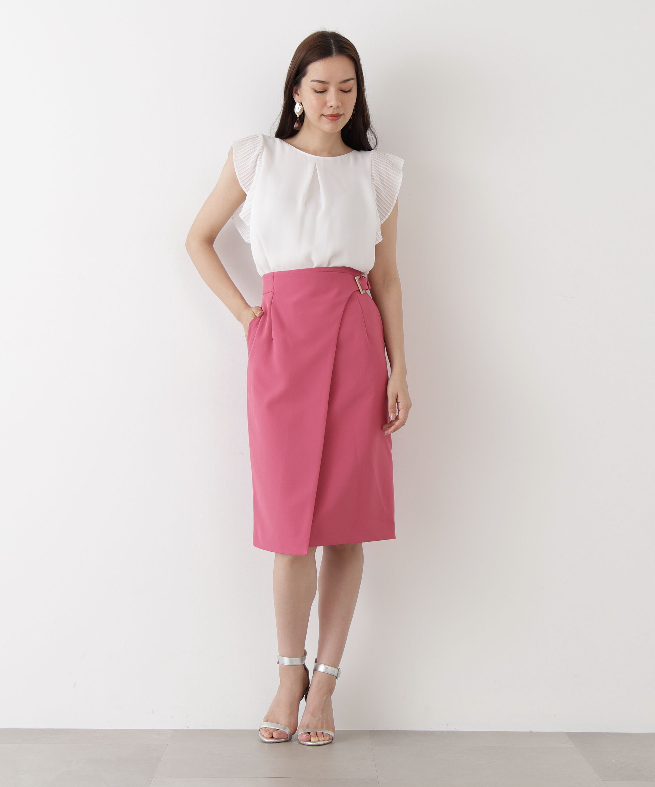  「サイドバックルラップ風スカート」|スカート|